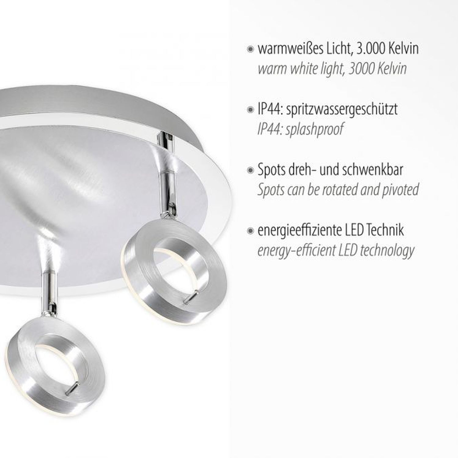 Flexibler LED Deckenstrahler in Aluminium IP44 Ø33,5 cm Beleuchtung, Deckenleuchte, Leuchte