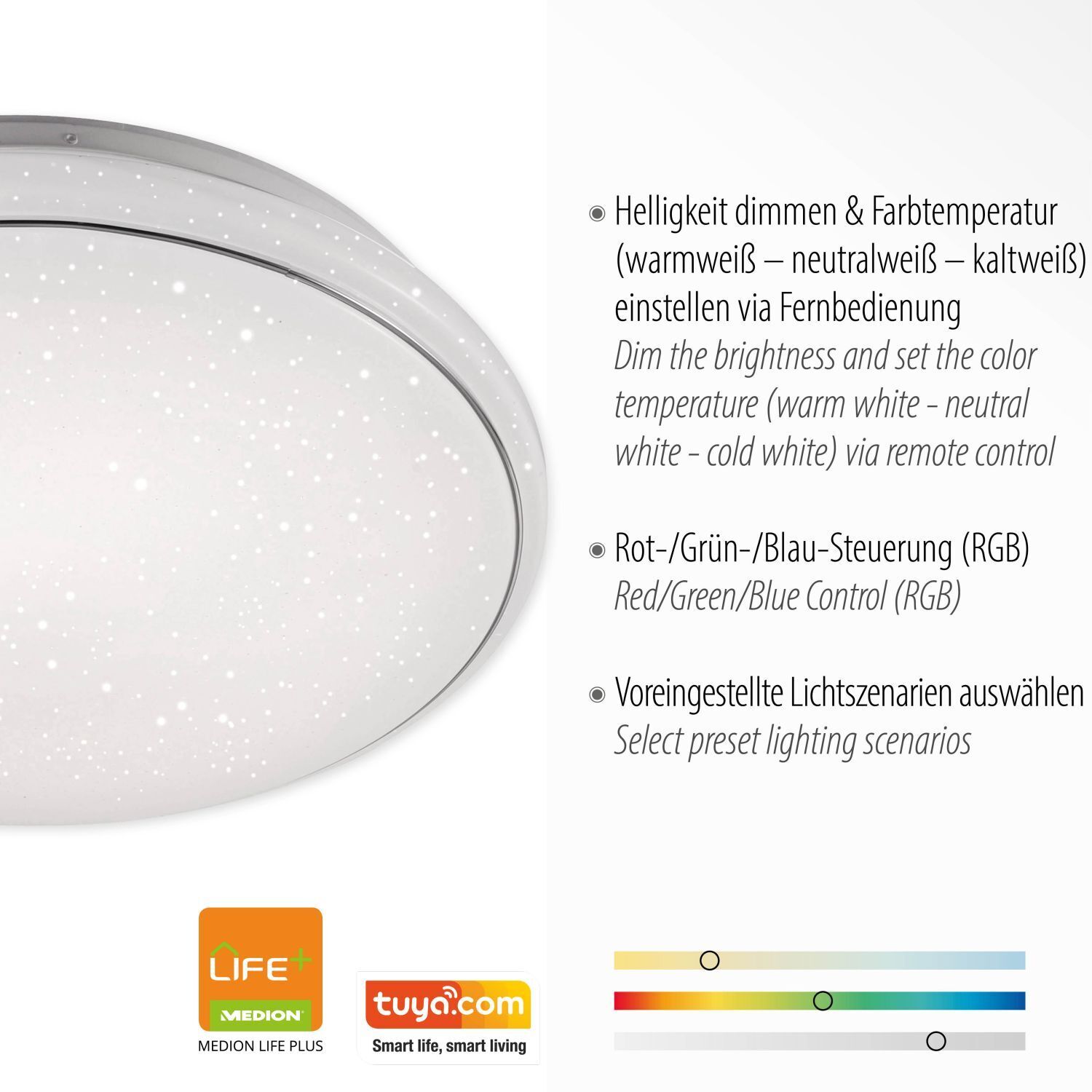 Lampe de plafonnier LED à intensité variable Ciel étoilé RGB 2700-5000 K Deckenleuchte, Leuchte