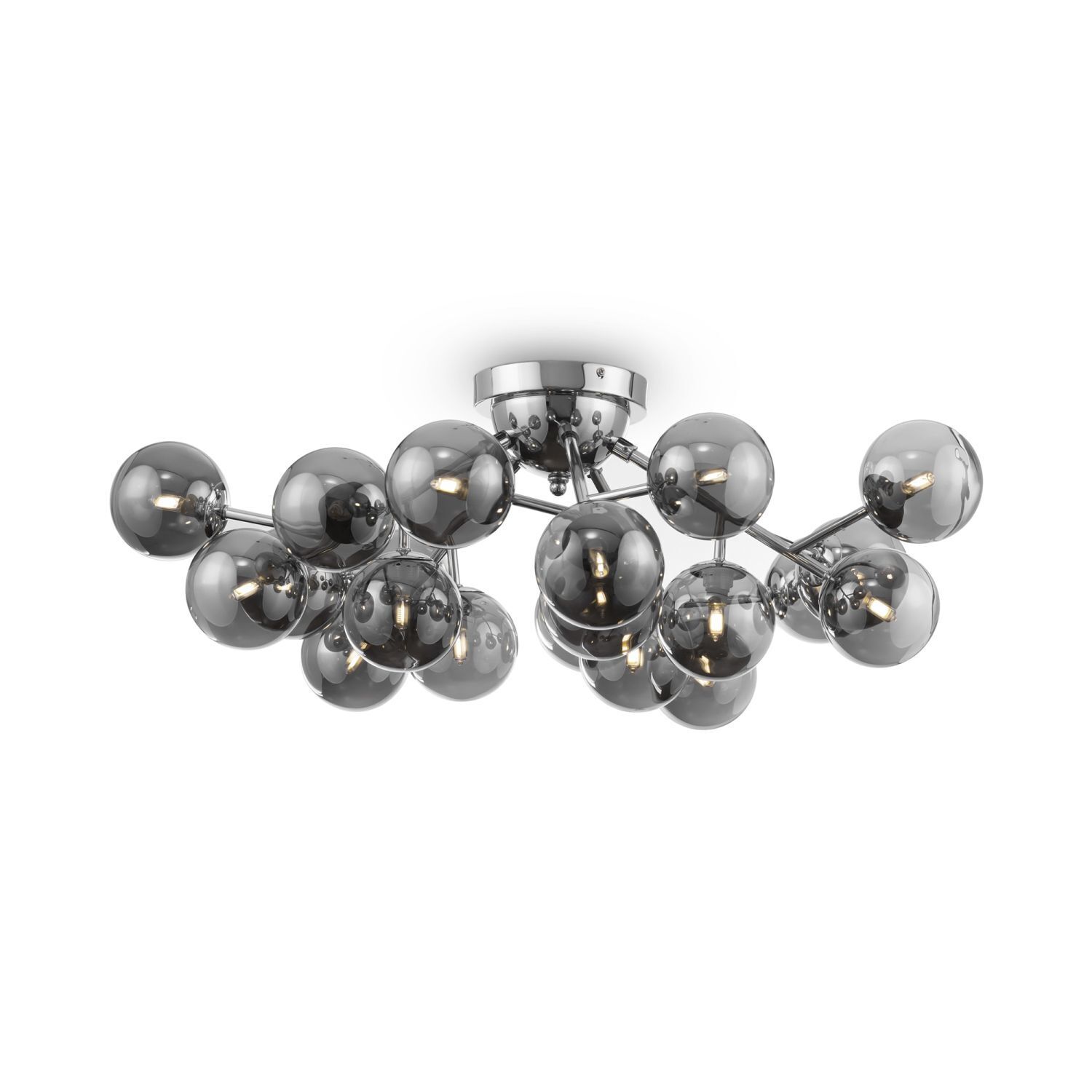 Lampe de plafond métal verre G9 75 cm large chrome gris fumé
