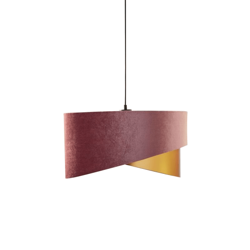 pendant light, hanging lamp, red lampshade, curved shade, gold interior