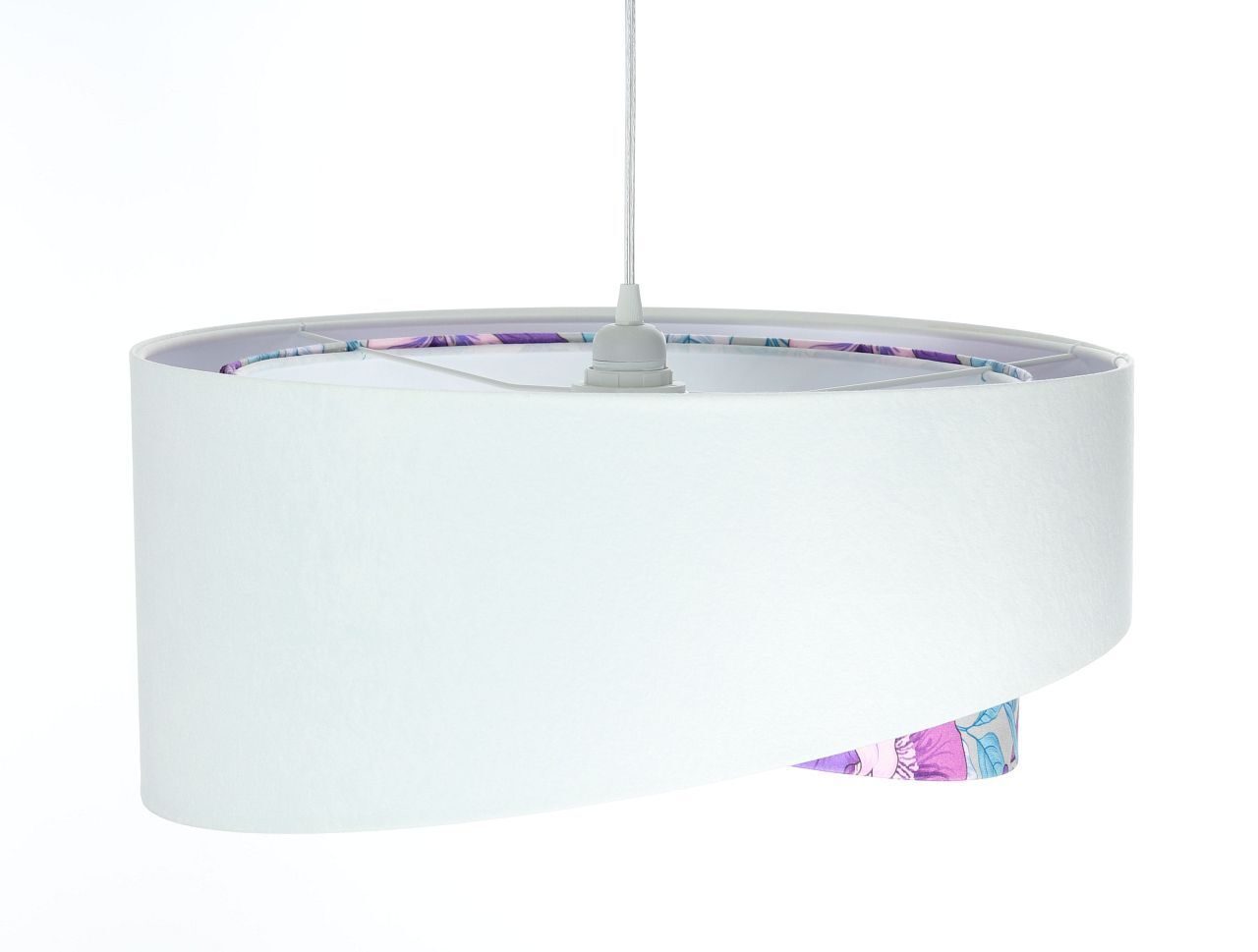 Suspension Blanc Violet Fleurs Print E27 rond Ø 50 cm Tissu