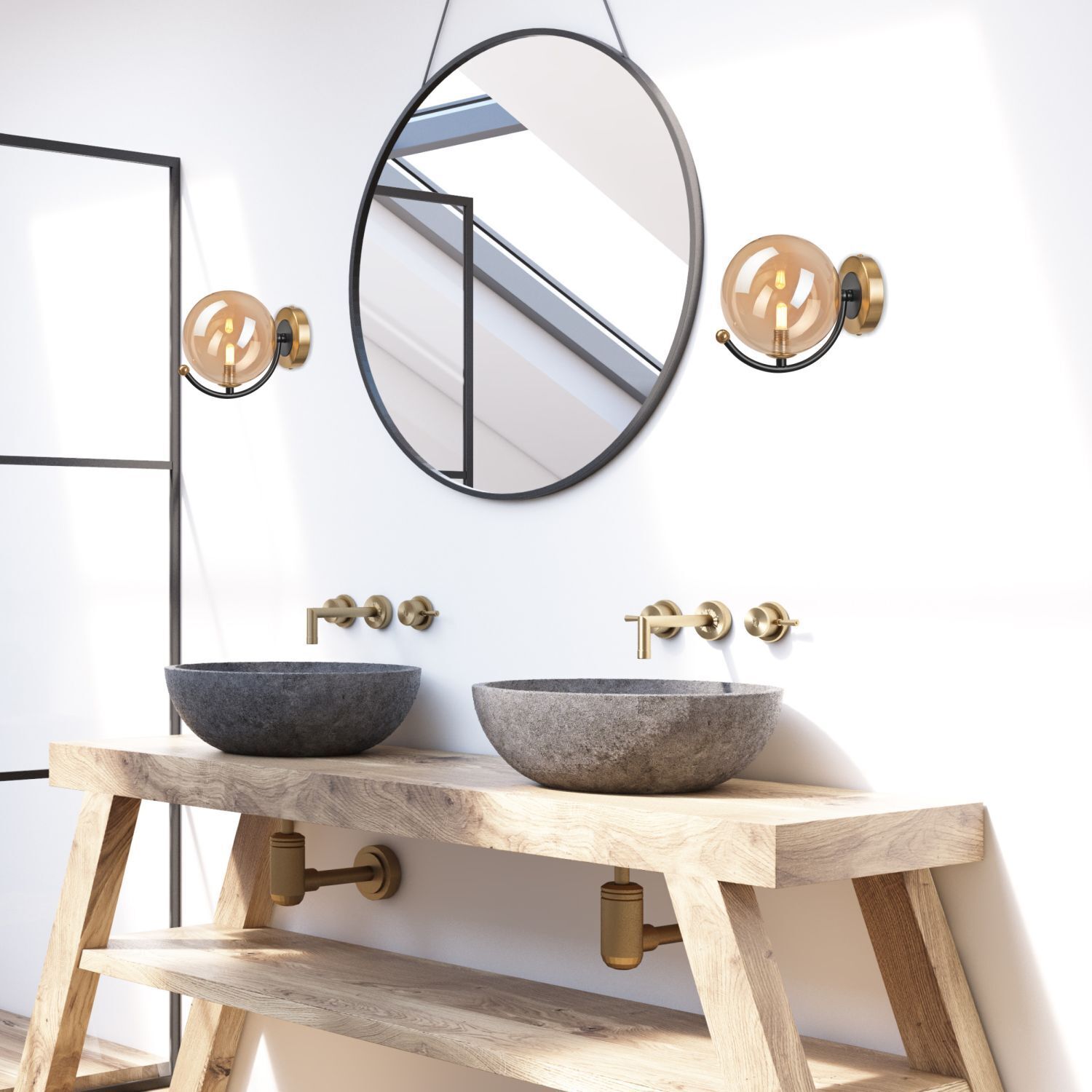 Applique élégante métal verre G9 H:14,5 cm Abat-jour sphérique Sinken, Waschbeckenhahn