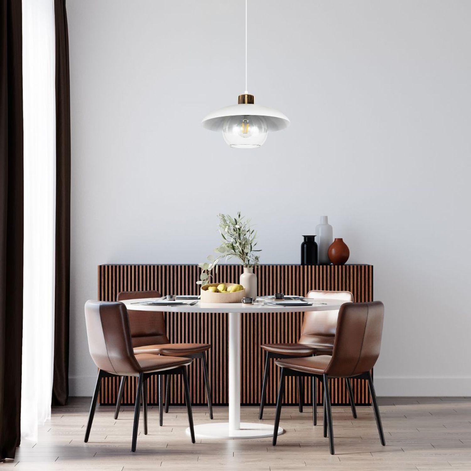 Suspension ronde verre clair métal E27 Ø30 cm blanc Speisesaal, Esstisch, Tisch, Innenarchitektur, Lampe