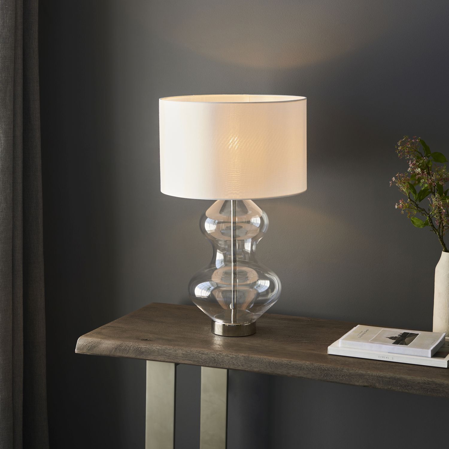 Lampe de table Touch Dimmer 57,8 cm pied en verre E27 blanc laiton