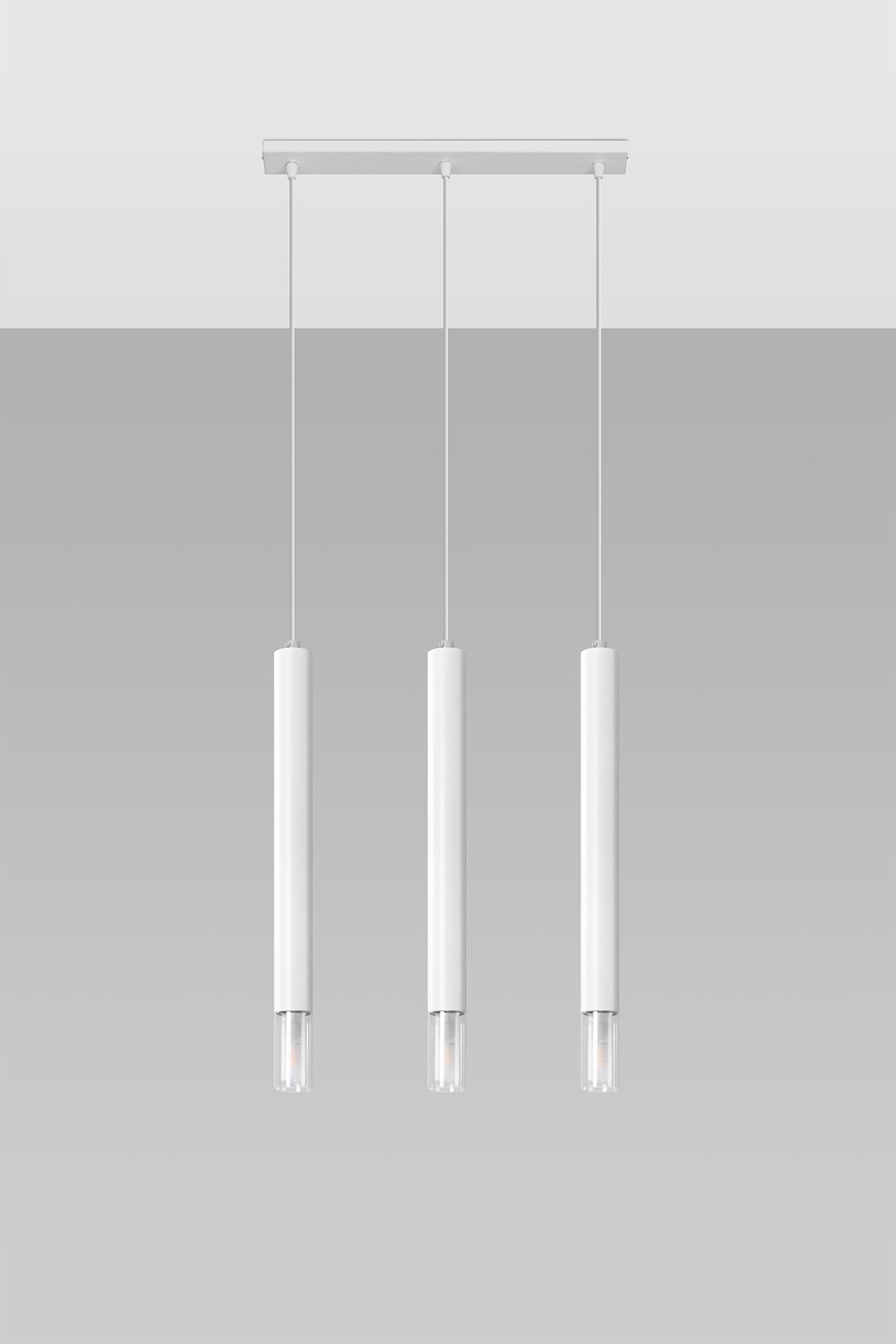 Suspension 3 flammes métal verre blanc L : 45 cm