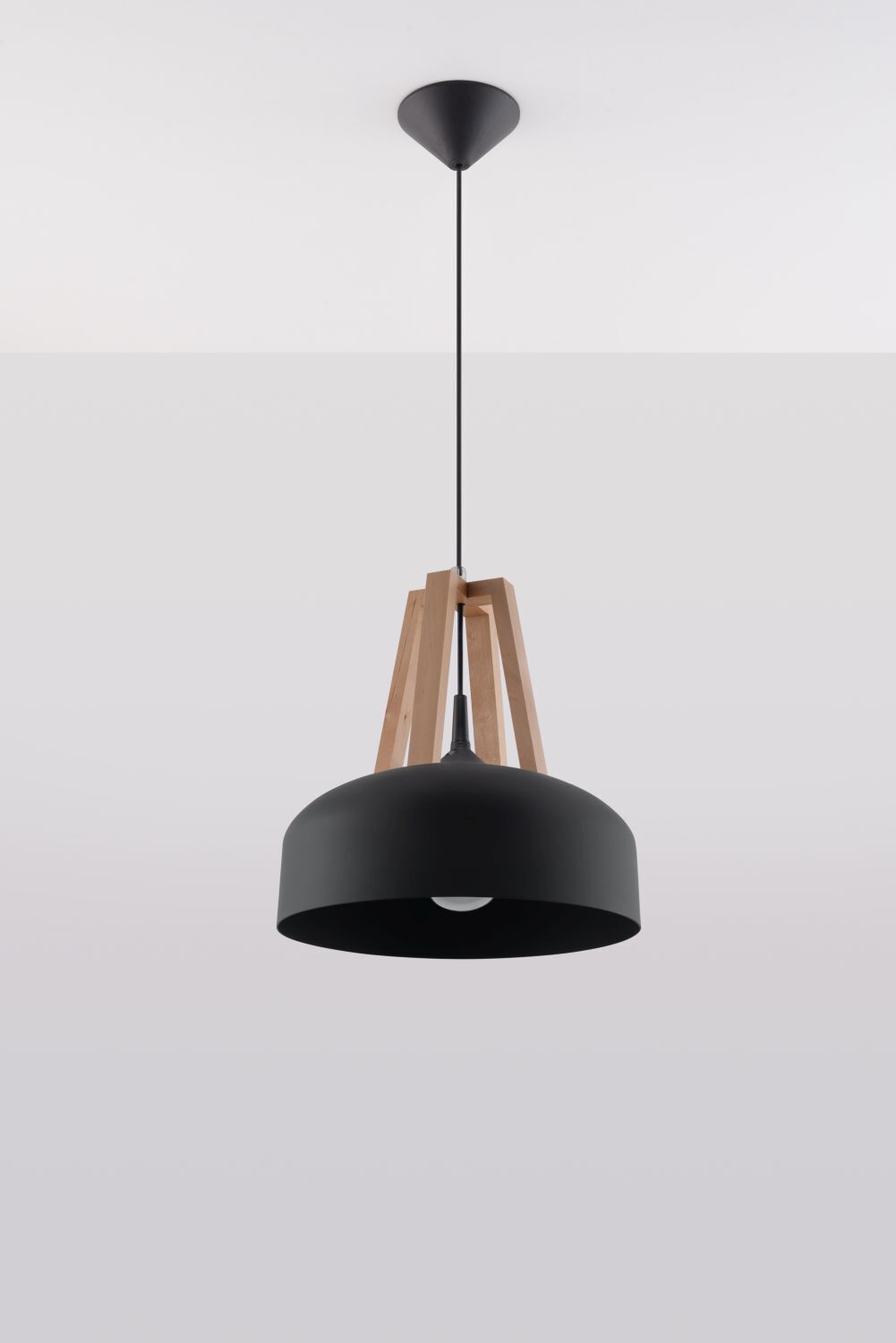 Suspension MANILIA Ø30cm rond rétro noir E27