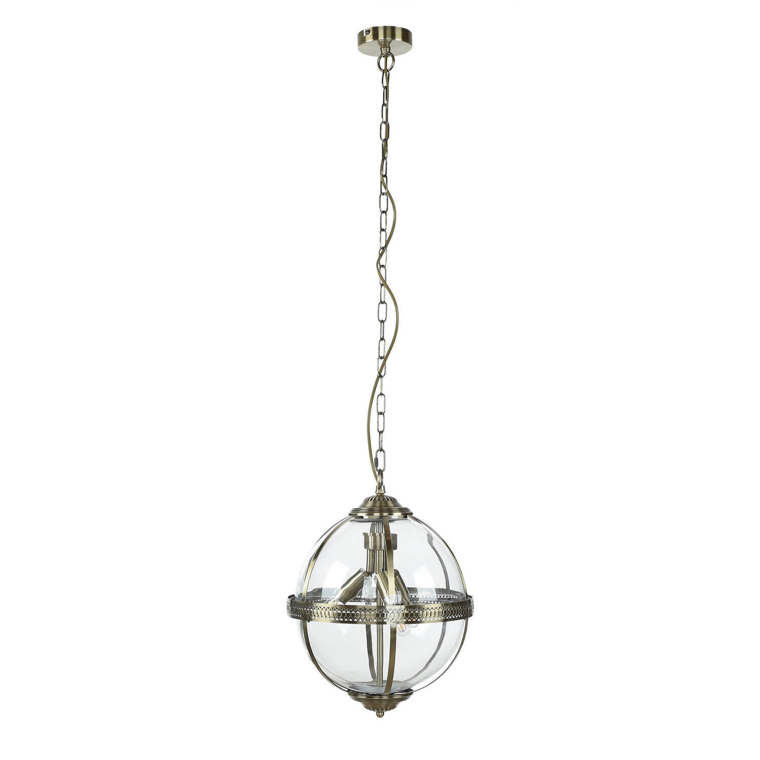 Suspension boule Ø 32 cm 3x E14 en laiton antique Art Nouveau