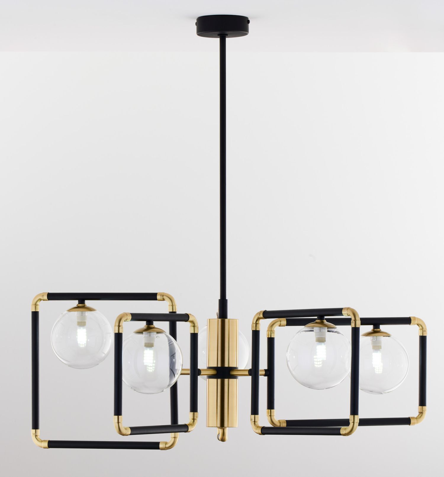 Plafonnier XXL métal verre noir or 83 cm 4-flmg
