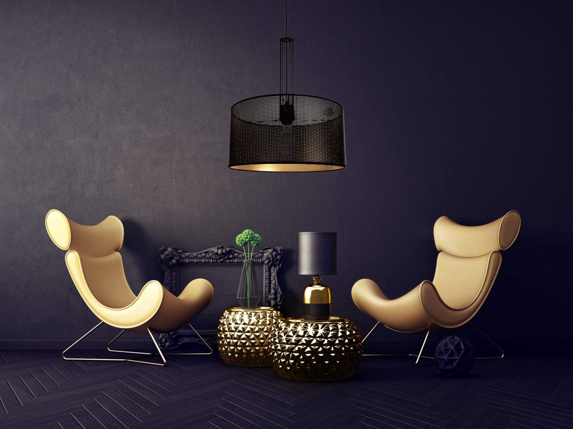 Lampe à suspendre décorative en métal L:40 cm E27 Noir Or Lampe, Mobiliar, Beleuchtung, Stuhl