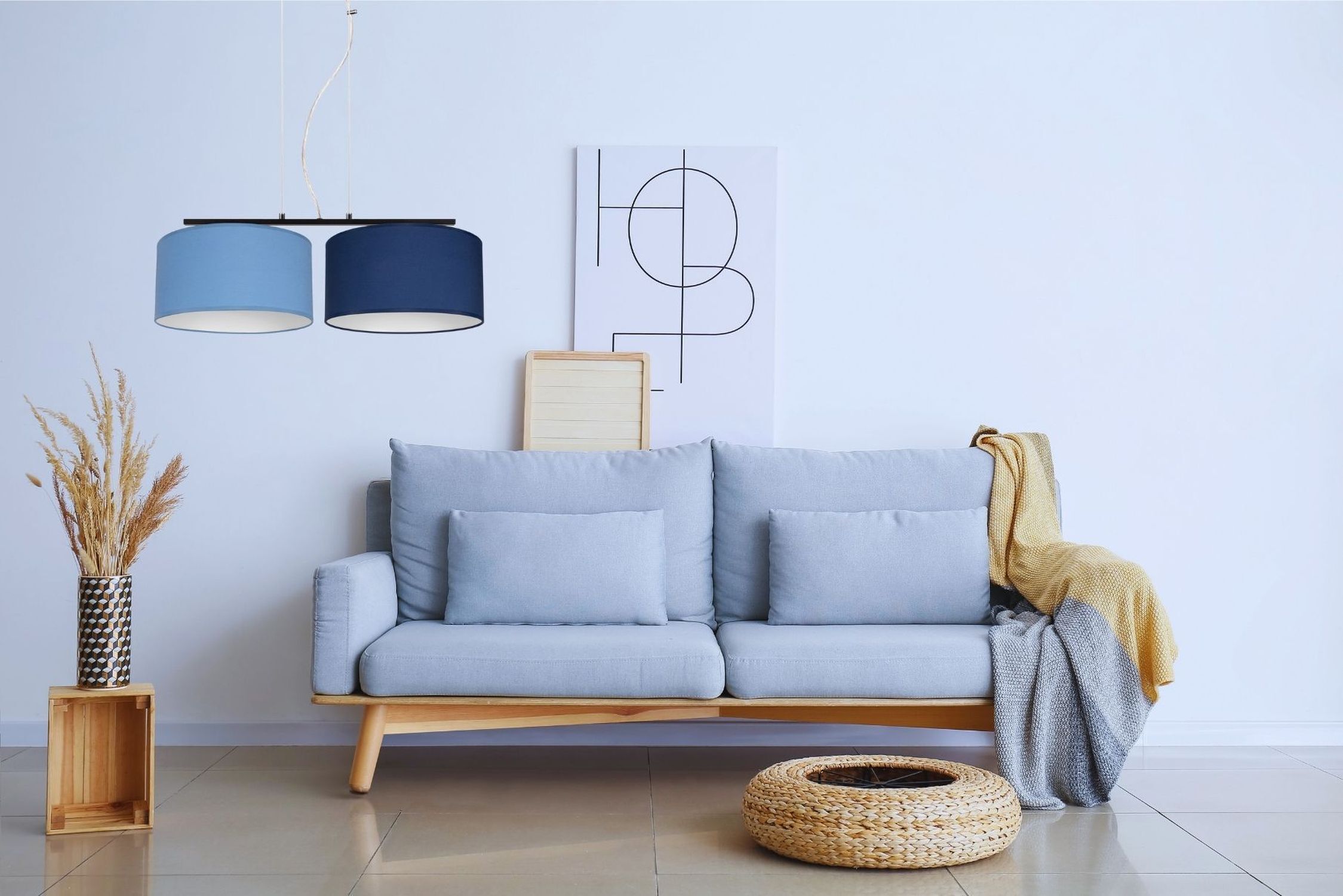 Lampe à suspendre allongée Tissu Noir Bleu E27 L:70 cm Lampe, Couch, Mobiliar, Inneneinrichtung, Kissen