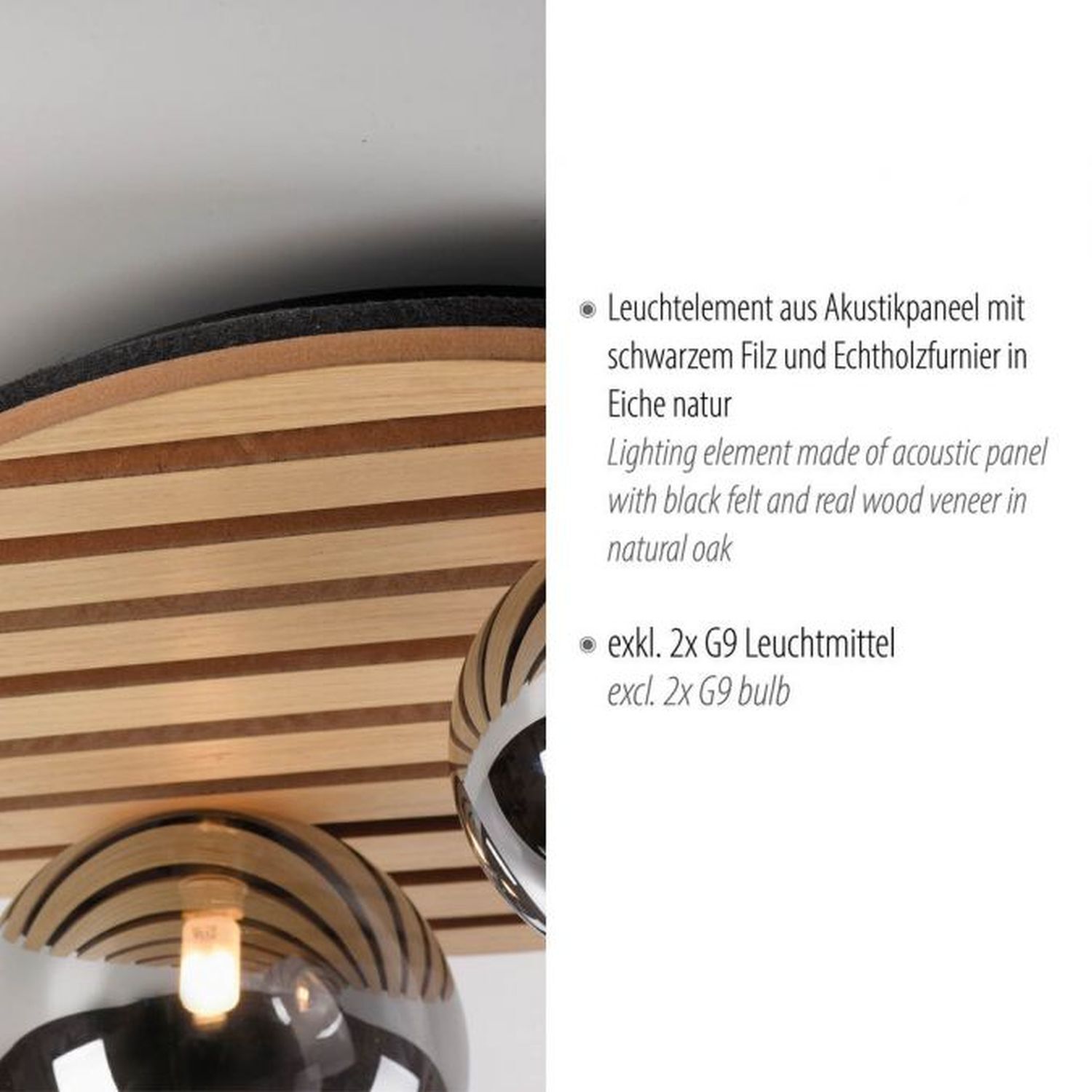 Lampe de plafonnier confortable Boules de verre en bois G9 Ø38,5 cm Naturel
