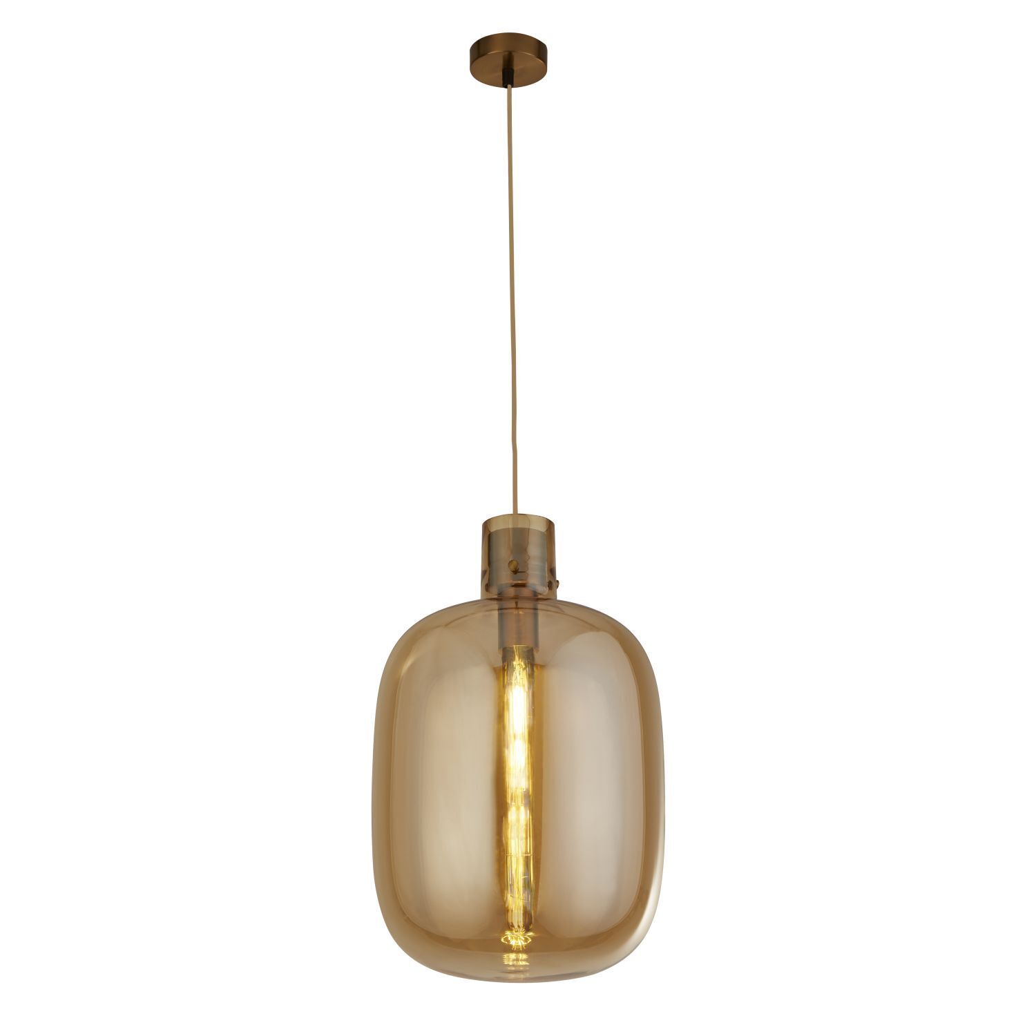 Suspension verre D : 30 cm en laiton ambre E27 REAGAN