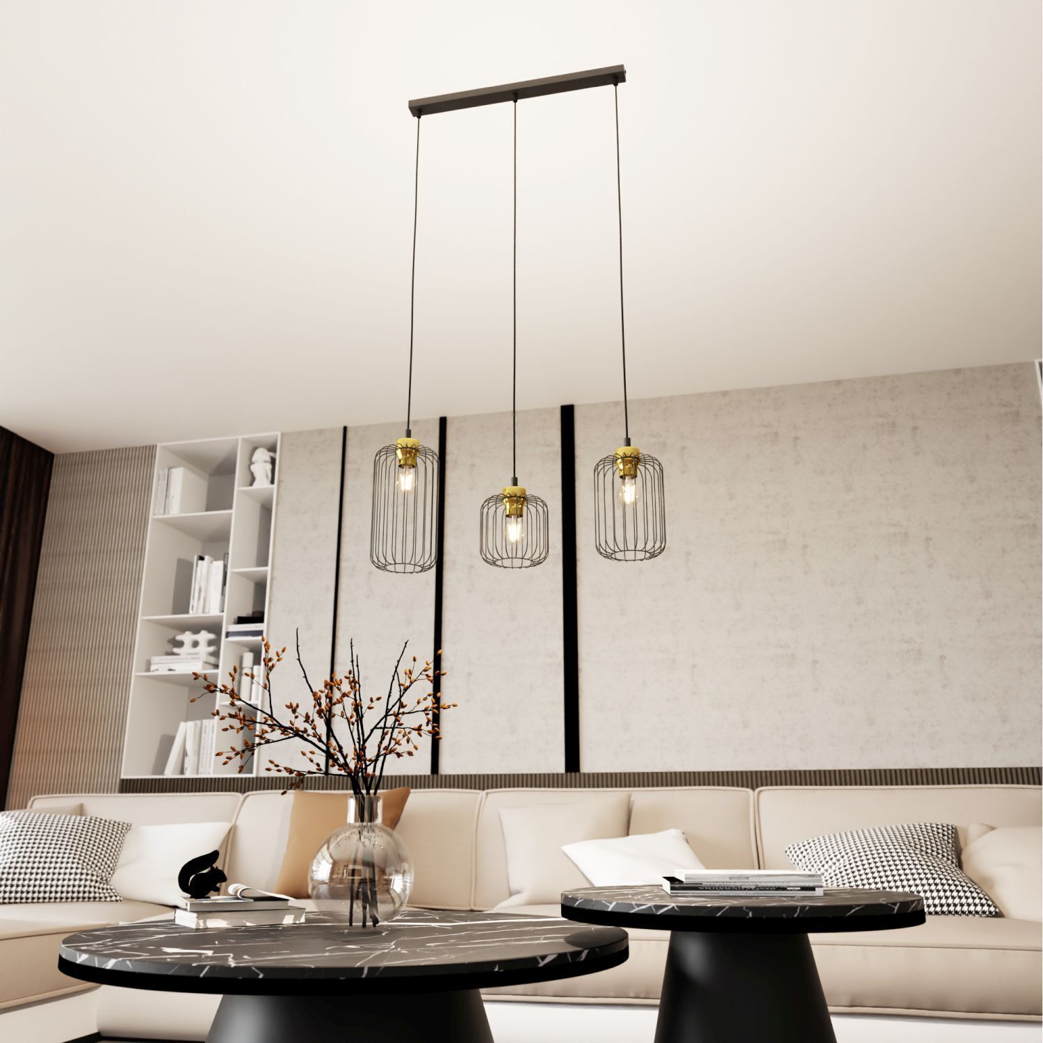 Elégante lampe à suspendre Noir Or Métal E27 L:40 cm Lampe, Innenarchitektur, Kronleuchter, Wohnzimmer, Person