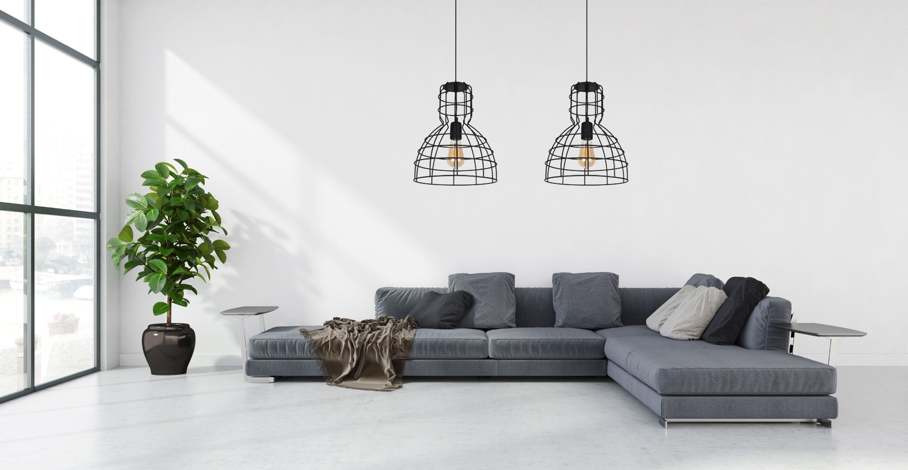 Lampe à suspendre noire fil métal 85 cm 2-flmg E27 Loft Couch, Wohnzimmer, Pflanze, Dekoration für Zuhause, Innenarchitektur