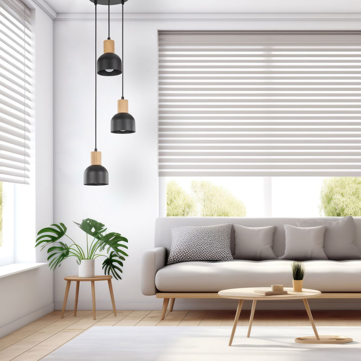 Suspension noir E27 3 flammes métal bois PRESTON Dekoration für Zuhause, Drinnen, Innenarchitektur, Pflanze, Fenster