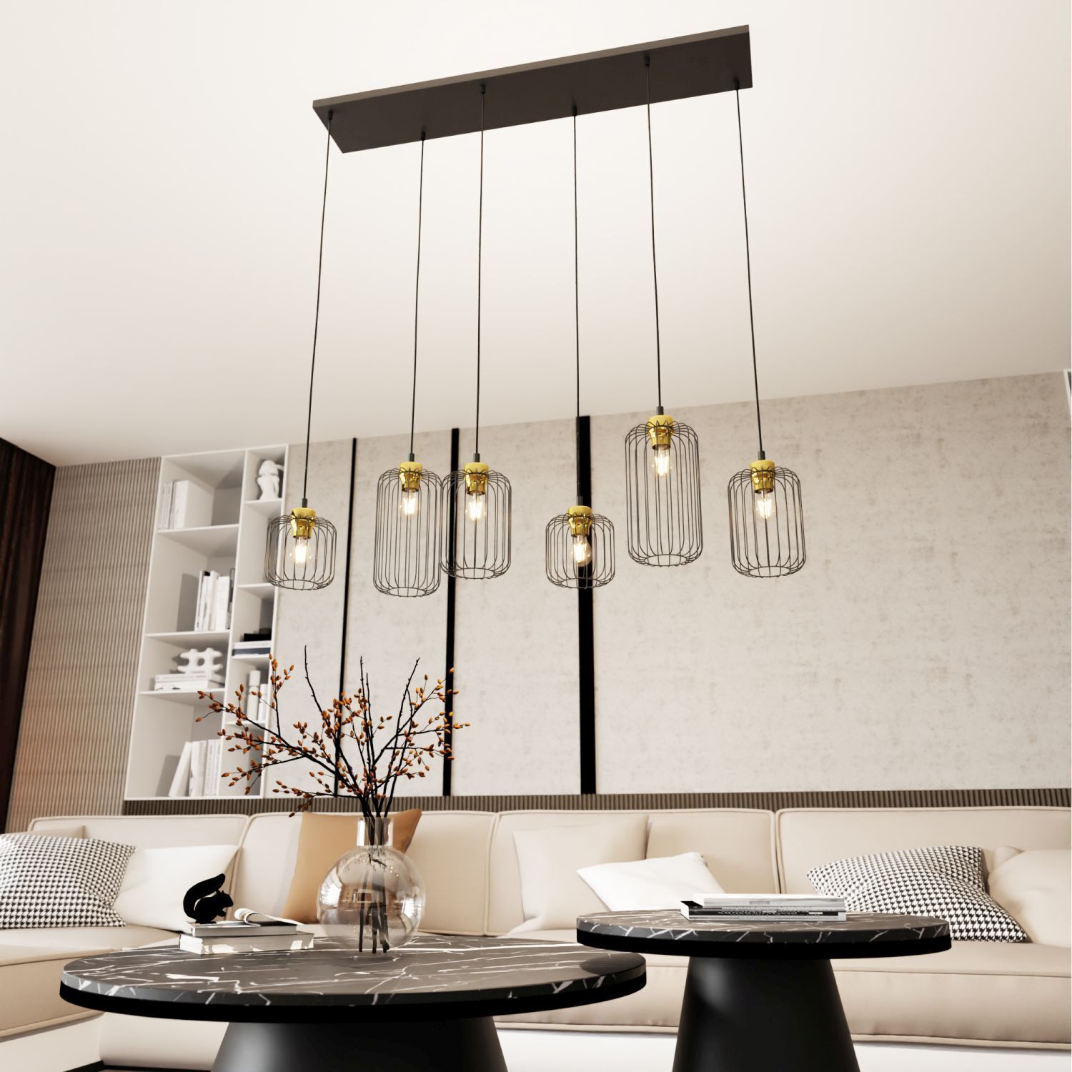 Lampe à suspendre métal E27 115 cm de long élégant noir or