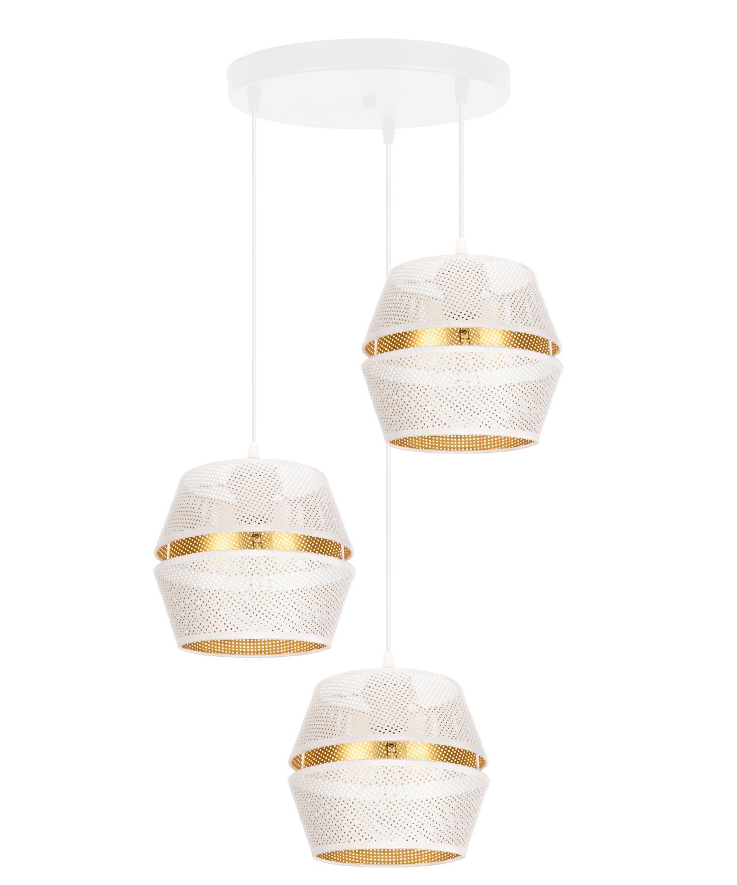 Lampe à suspendre ronde blanc or métal L:45 cm E27 3-flmg