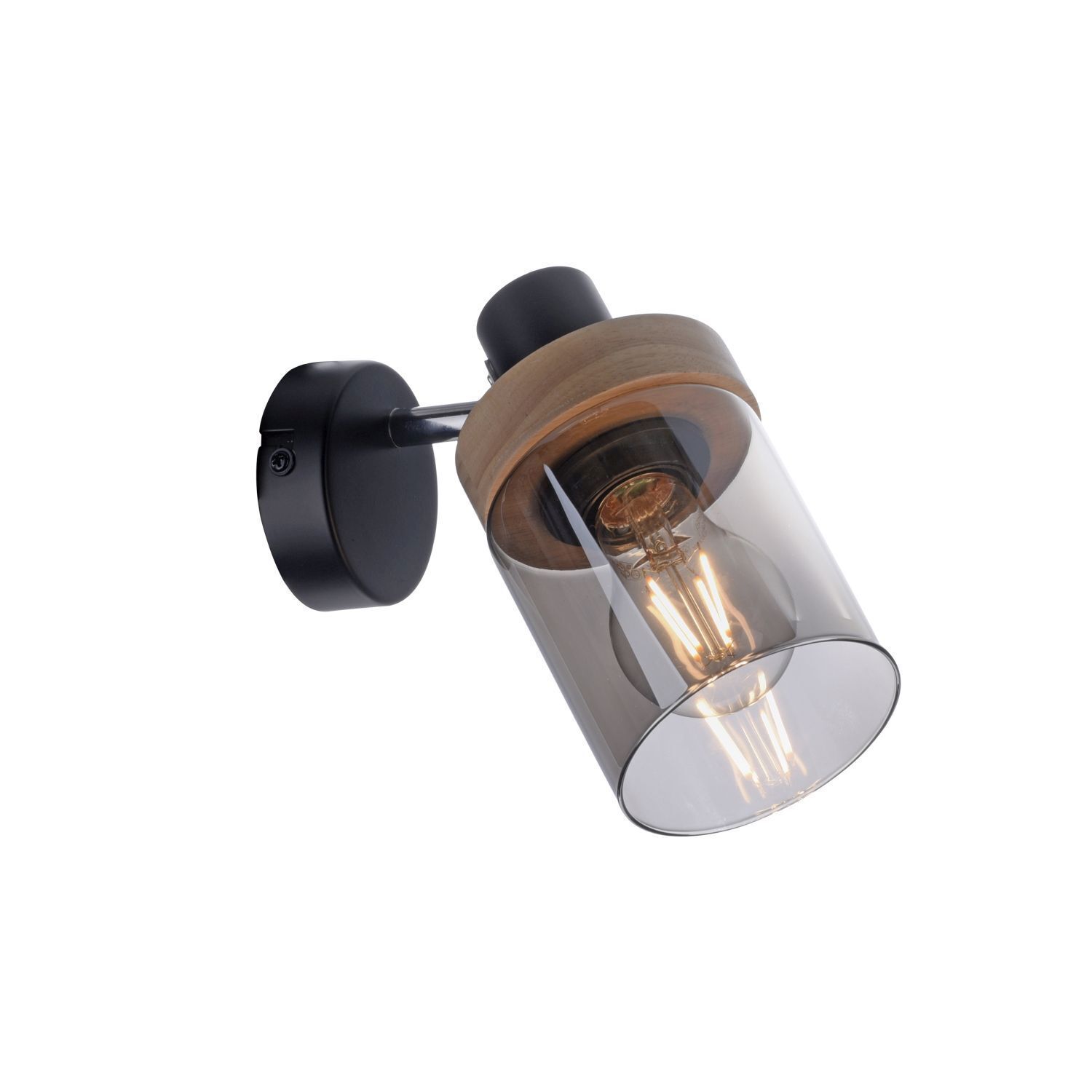 Applique murale verre fumé bois E27 P:19 cm réglable Leuchte, Licht, Deckenleuchte