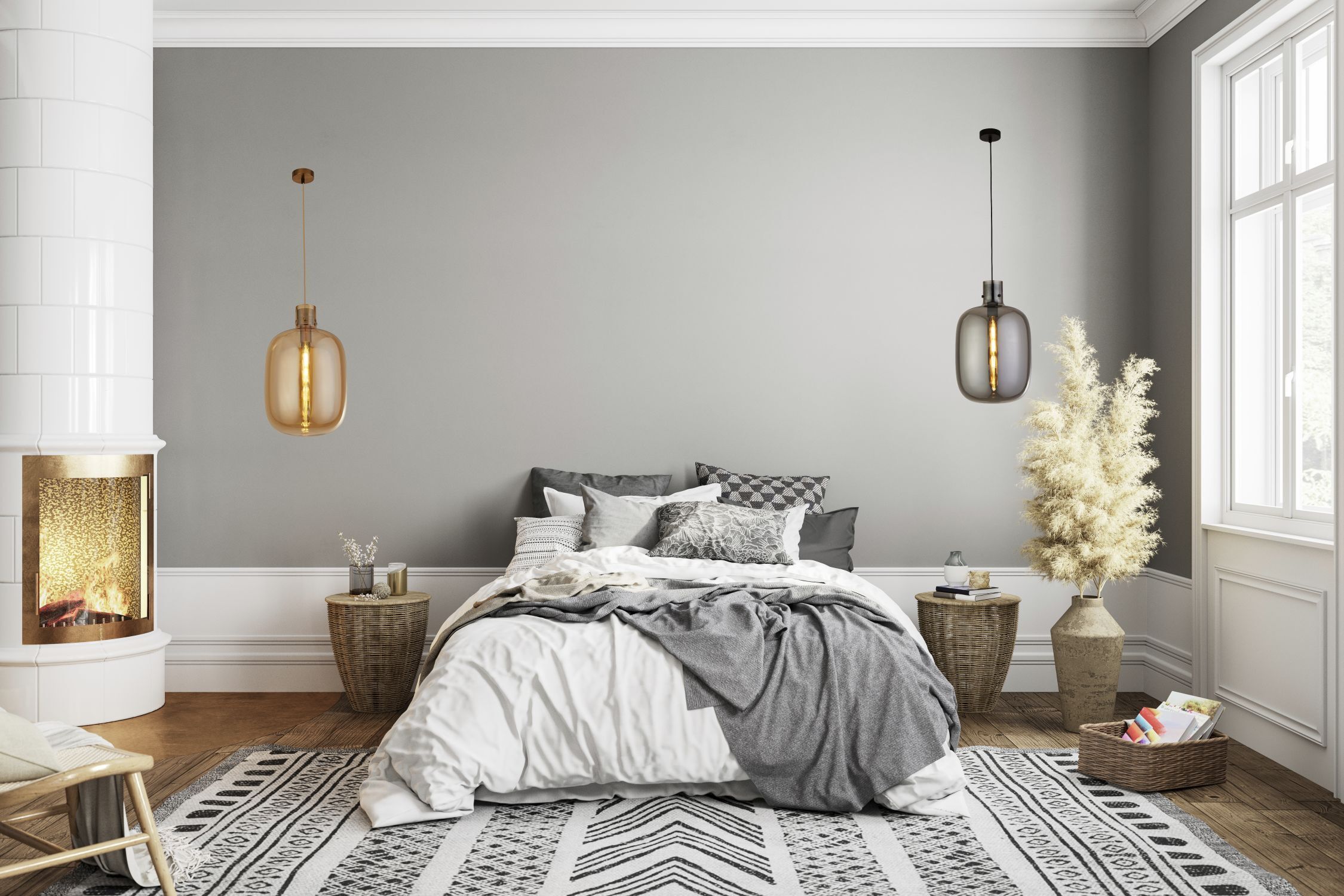 Lampe à suspendre verre fumé E27 D : 30 cm H : max. 120 cm Gris
