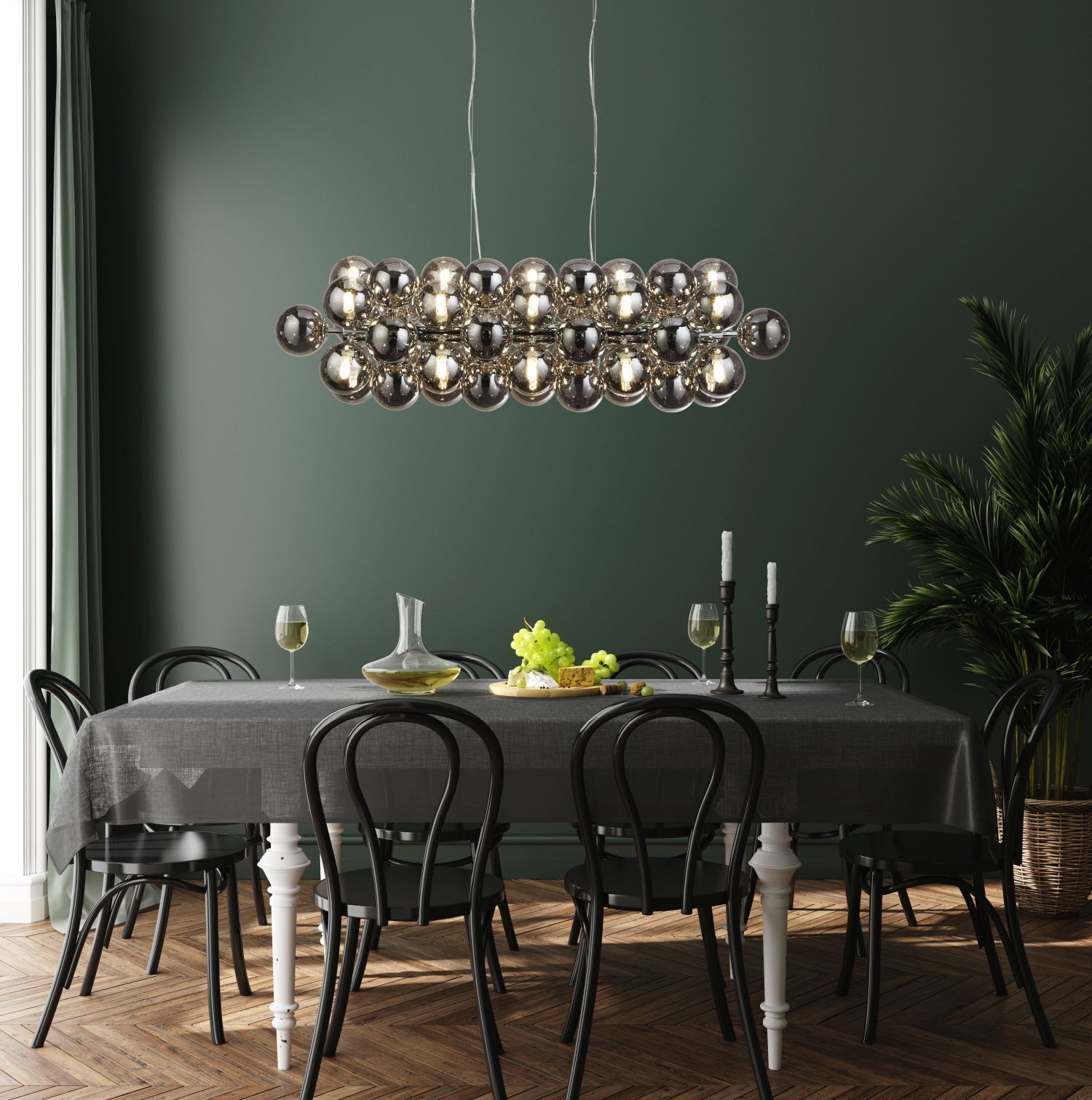 Suspension grande L : 100 cm 25x G9 Verre fumé Abat-jour sphérique