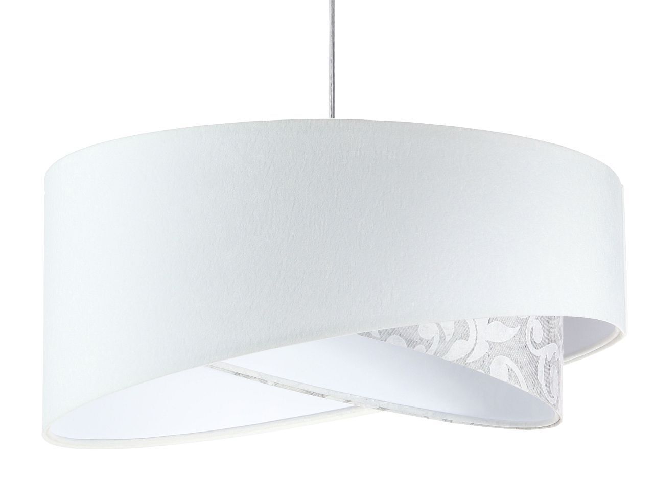Suspension ronde D : 50 cm E27 Blanc Gris Abat-jour en tissu