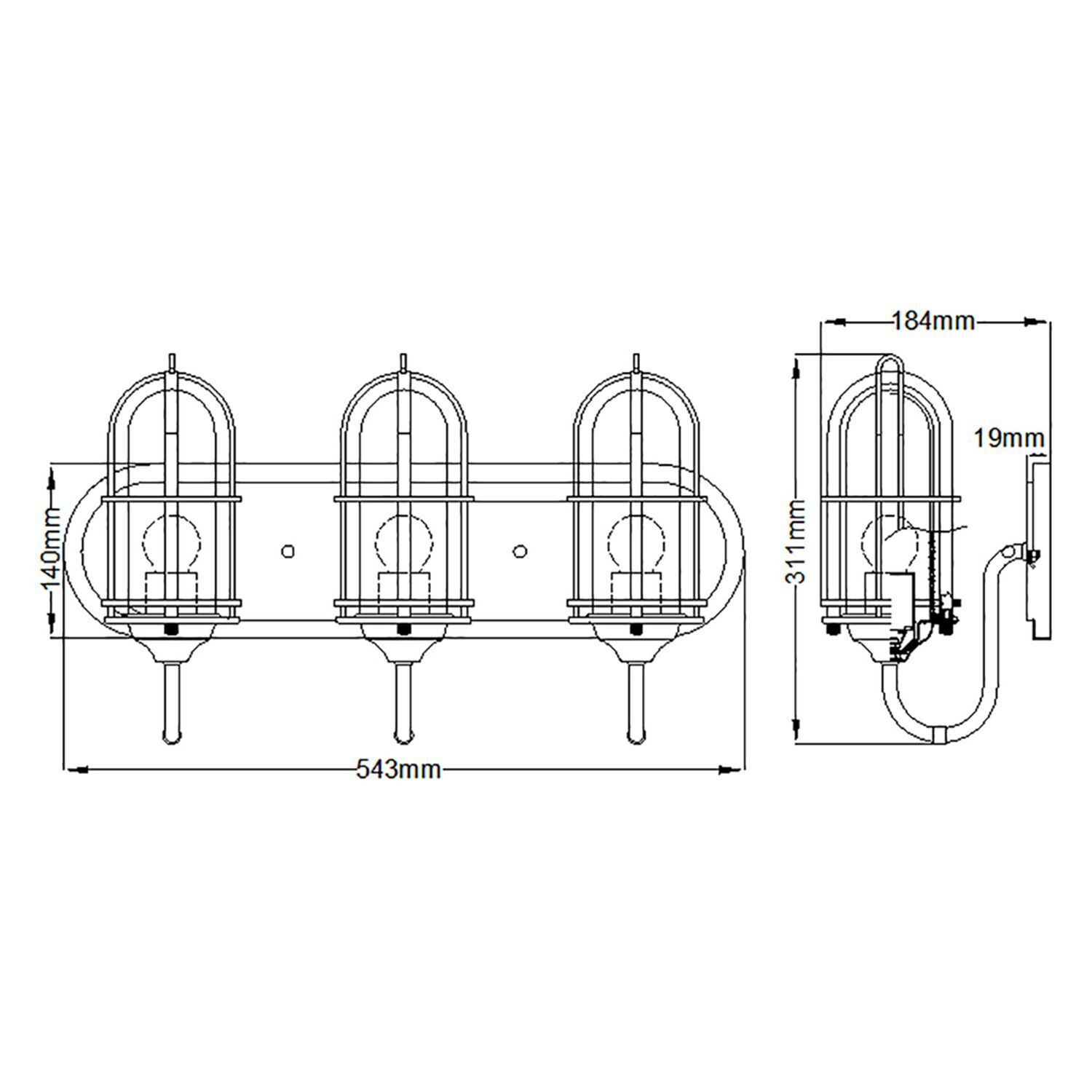 Lampe de salle de bain miroir métal verre E27 IP44 largeur 54,3 cm