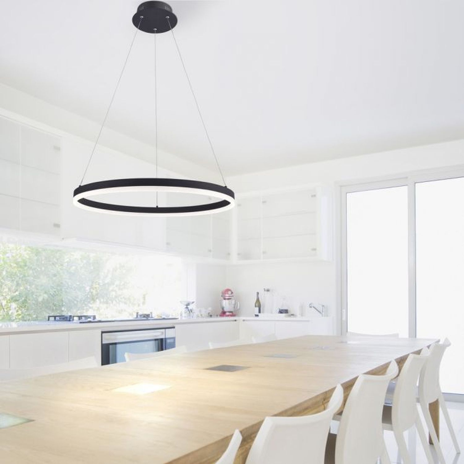 Suspension LED Anthracite dimmable 3000 K Ø60 cm Anneau Esszimmer, Esstisch, Tisch, Innenarchitektur, Küche