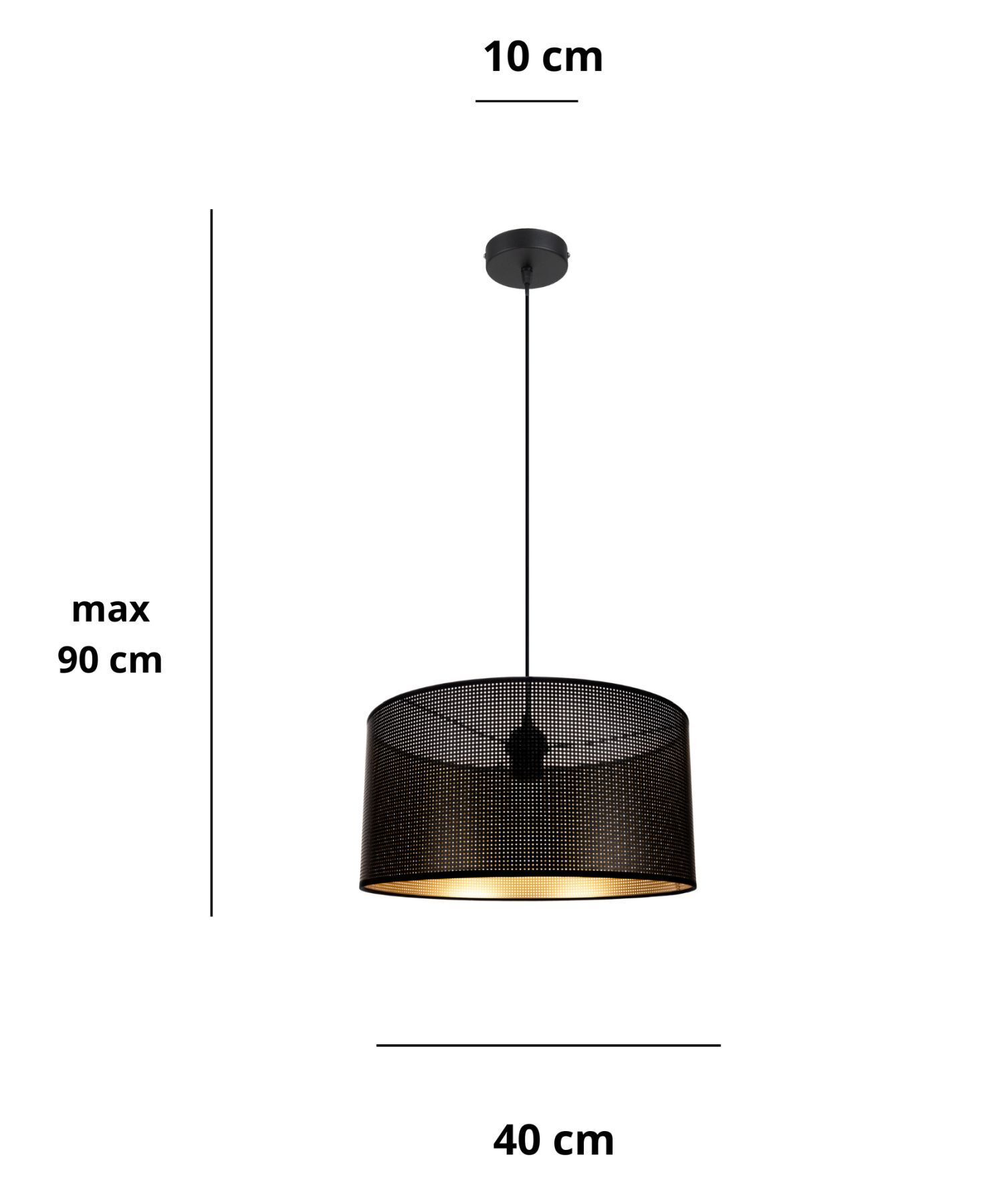 Suspension métal Loft E27 ronde L:40 cm noir or