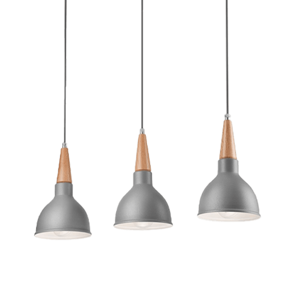 hängelampe, pendelleuchte, grau, holz-akzent, drei