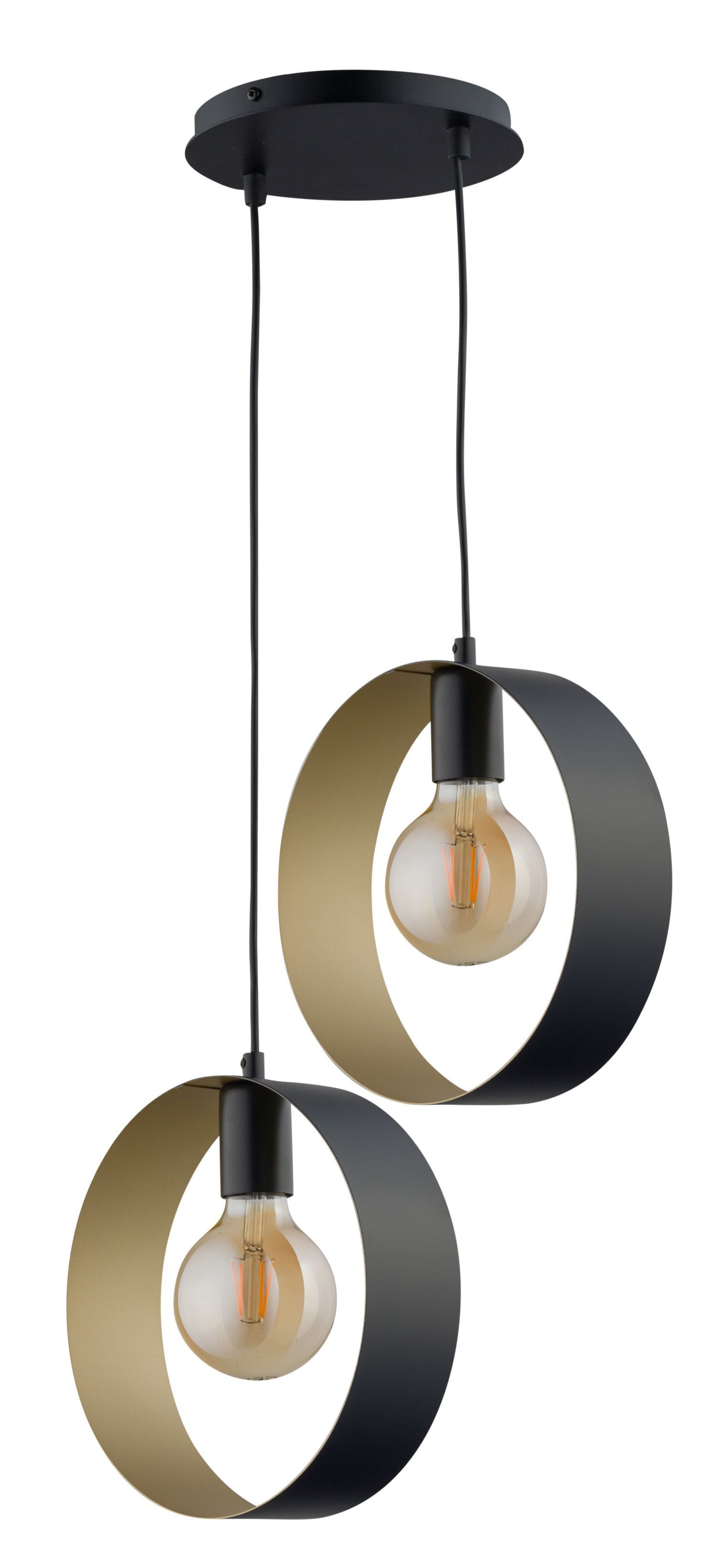 Suspension moderne à 2 flammes noir or E27 L:38 cm