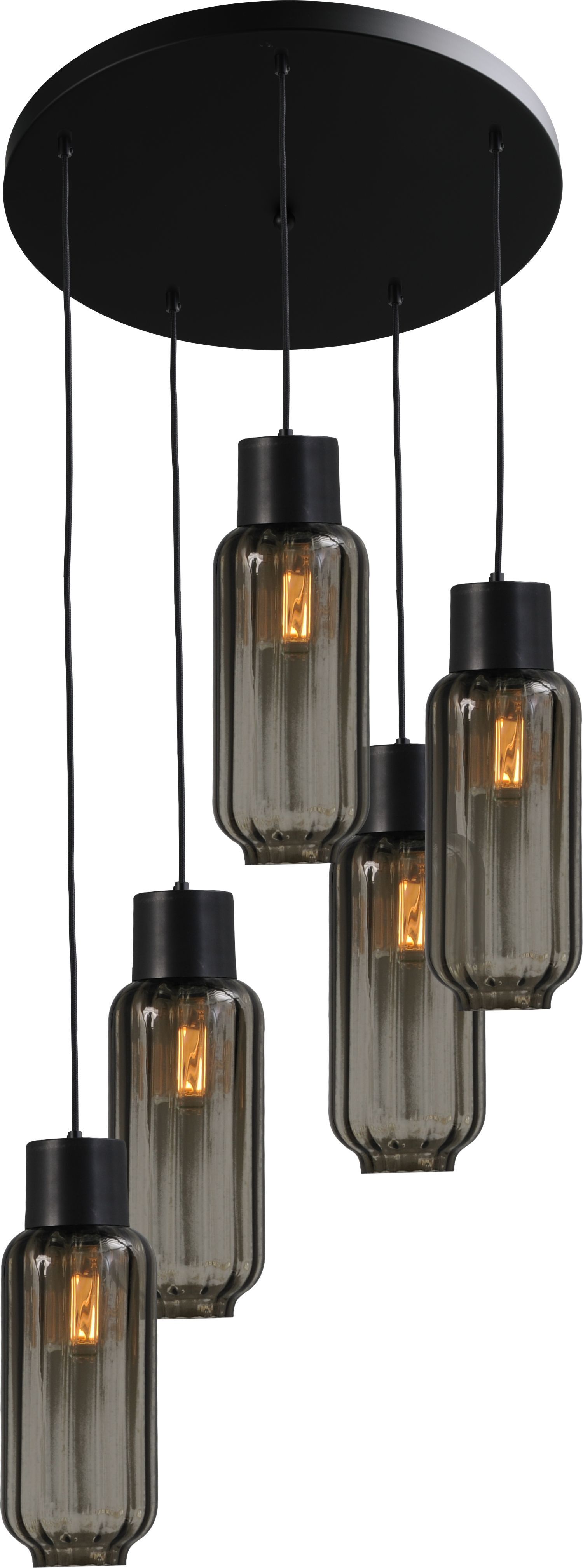 Lampe à suspendre noire verre métal 5 flammes E27 ELYA