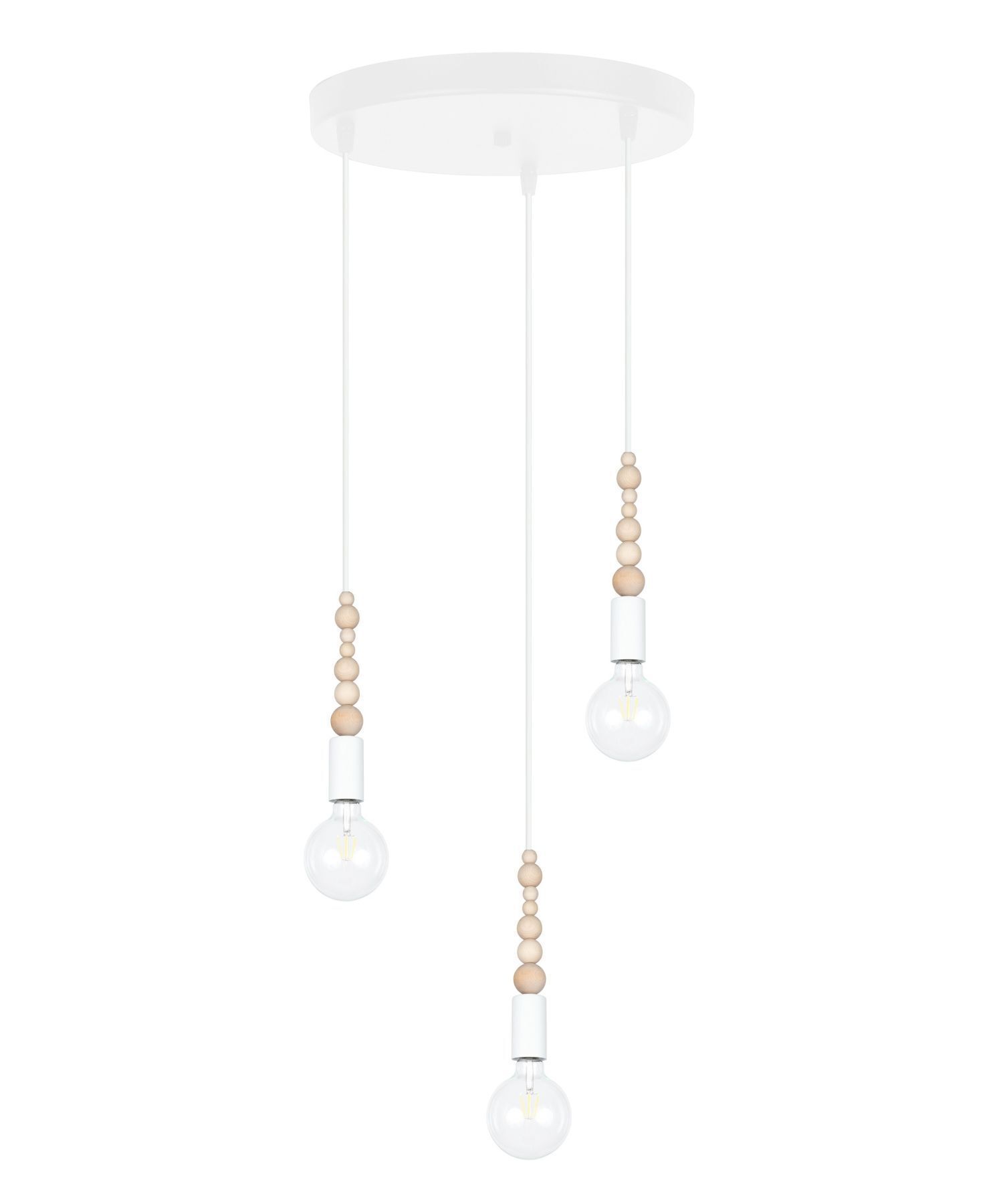 Suspension bois métal blanc E27 Ø30 cm rond 3-flmg