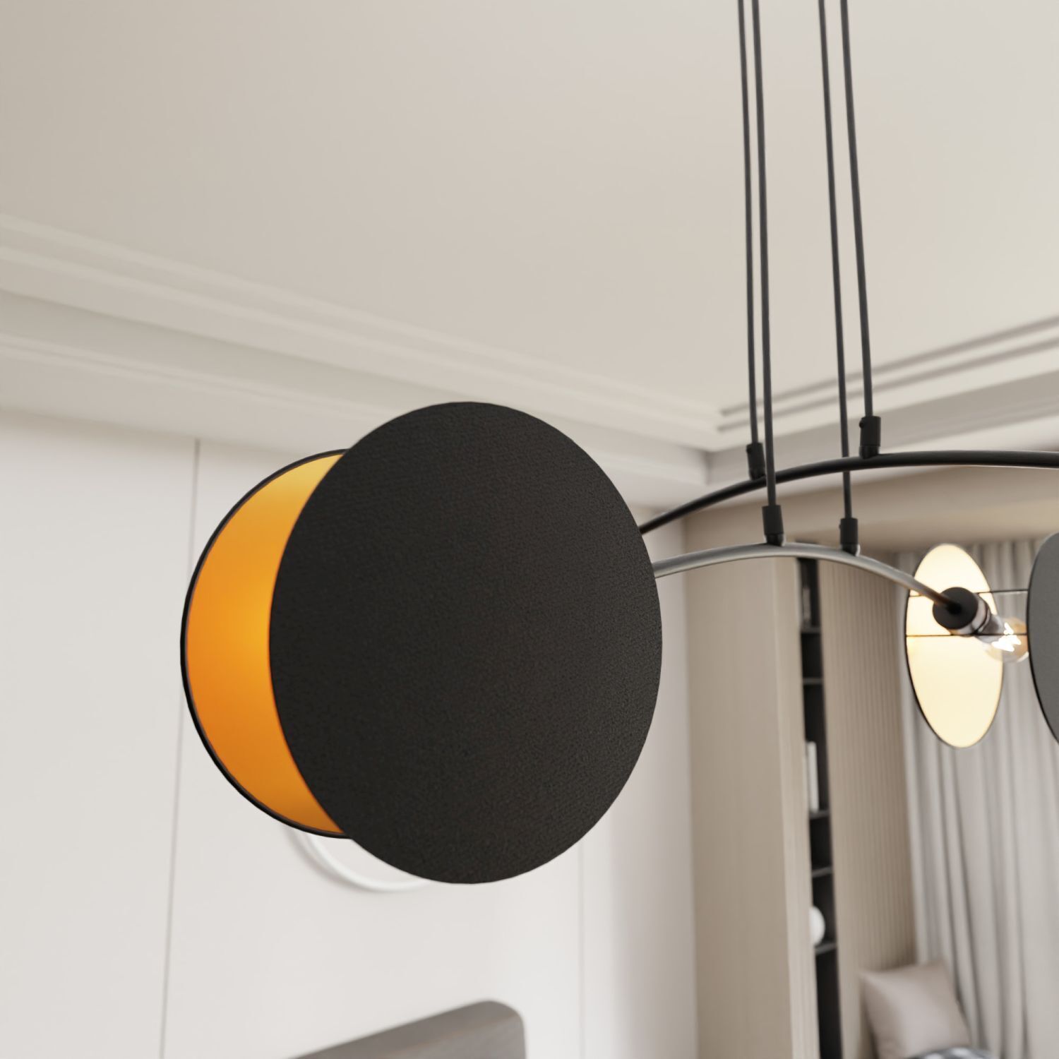 Suspension Noir Or L : 82 cm réglable Tissu Métal