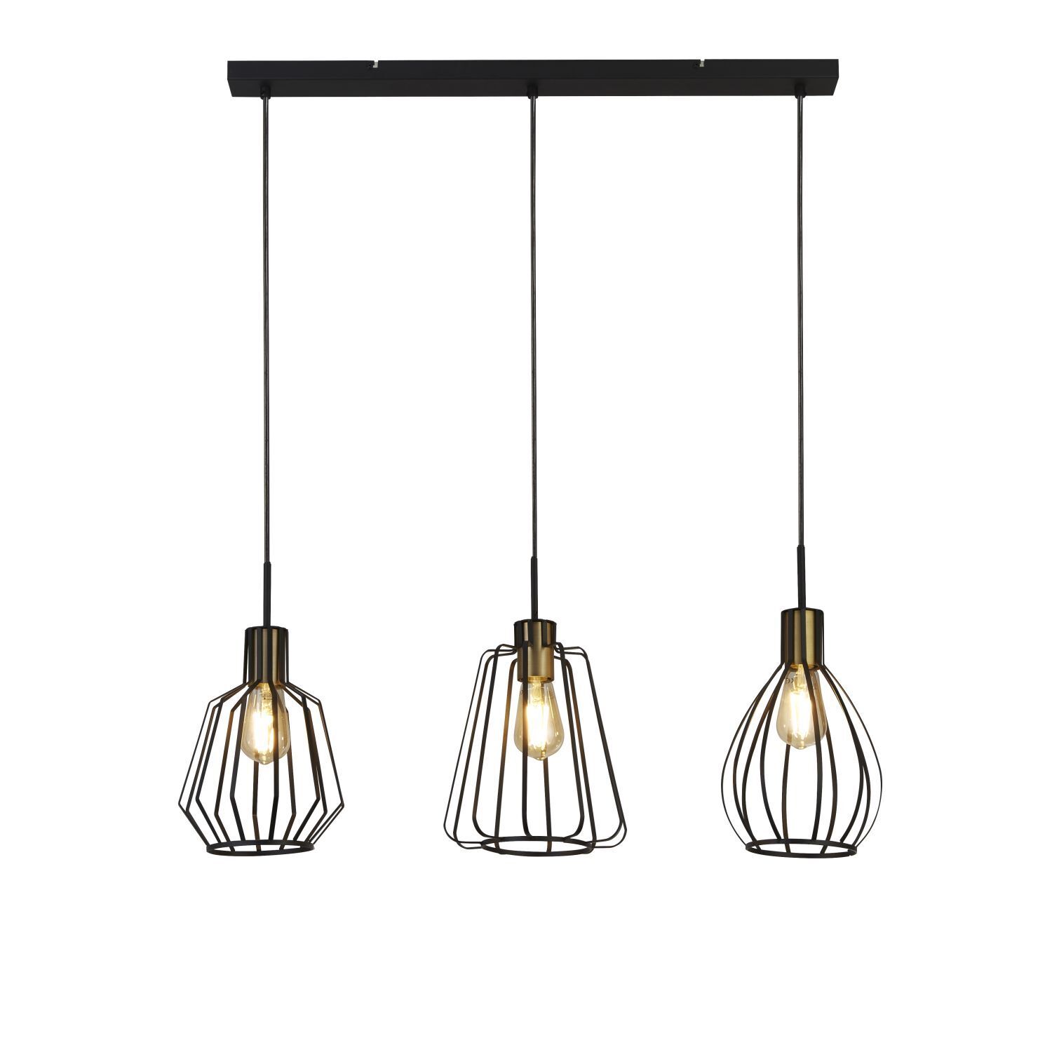 Lampe à suspendre à 3 flammes en noir laiton antique E27