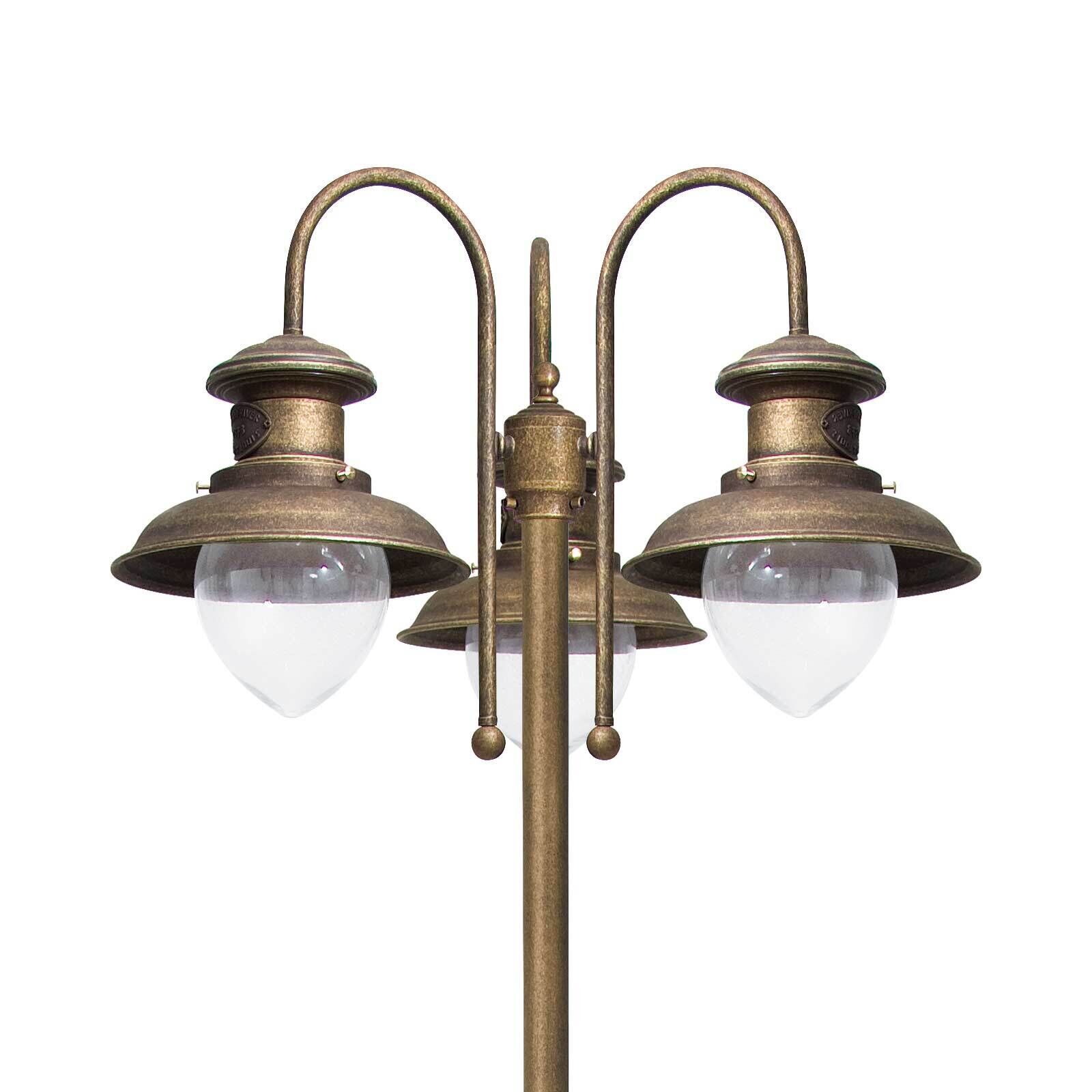 Lampe d'allée 3 flammes IP44 E27 210 cm laiton verre