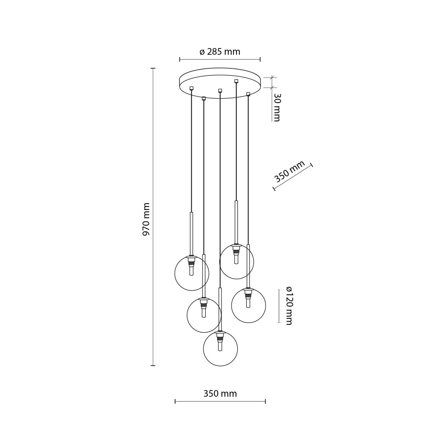 Lampe à suspendre verre métal Ø 35 cm 5 flammes G9 réglables