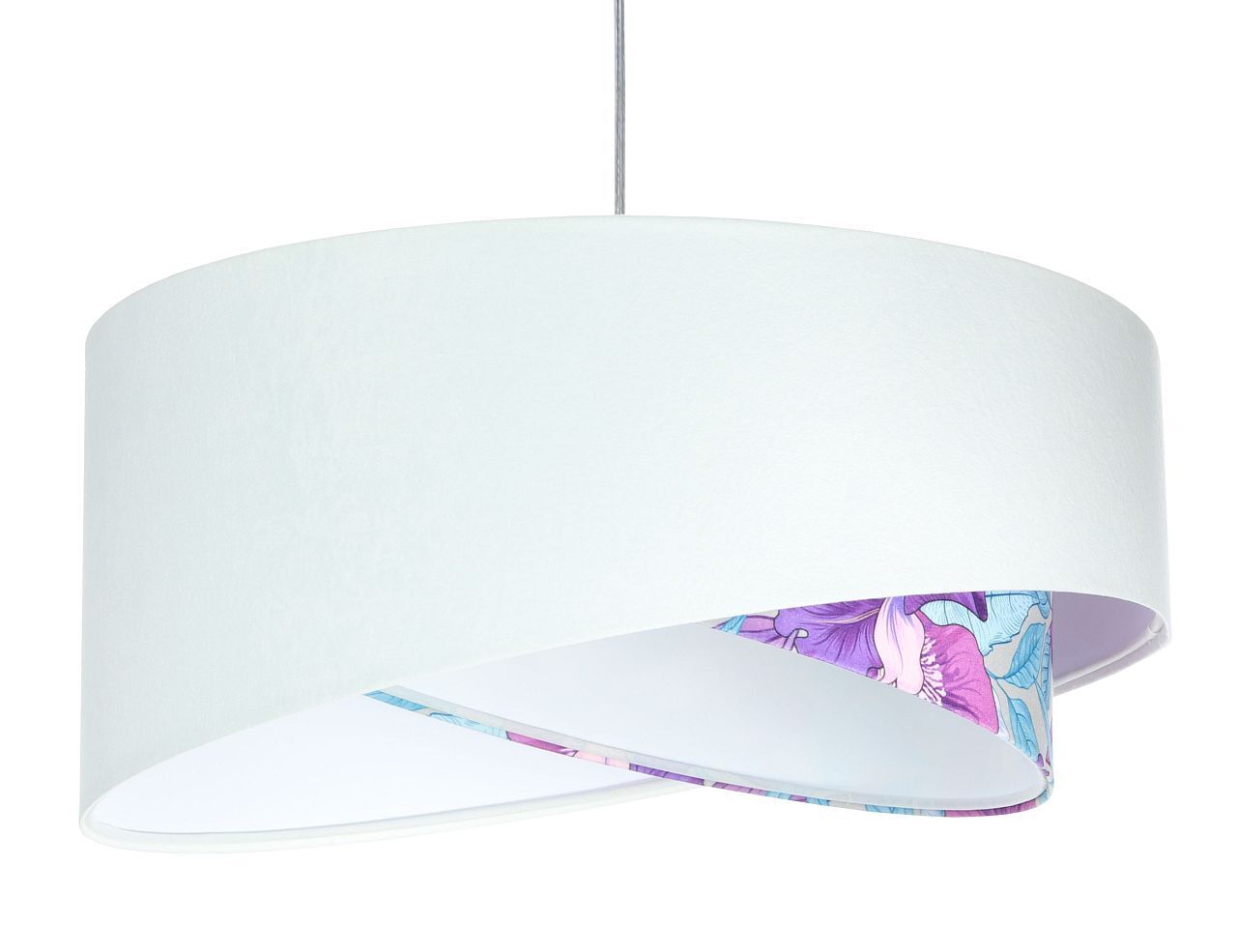 Suspension Blanc Violet Fleurs Print E27 rond Ø 50 cm Tissu Lampe, Deckenleuchte