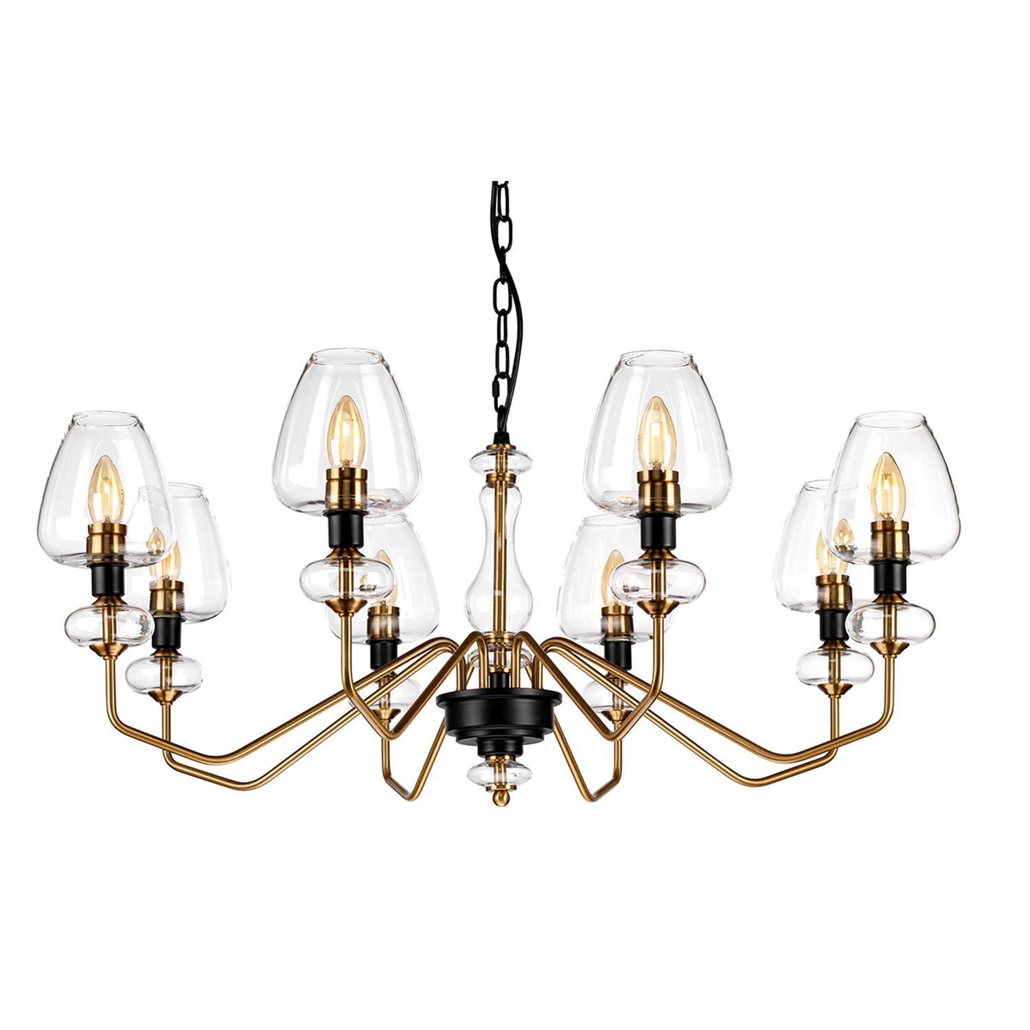 Lustre avec abat-jour 8 branches en laiton noir Ø91cm