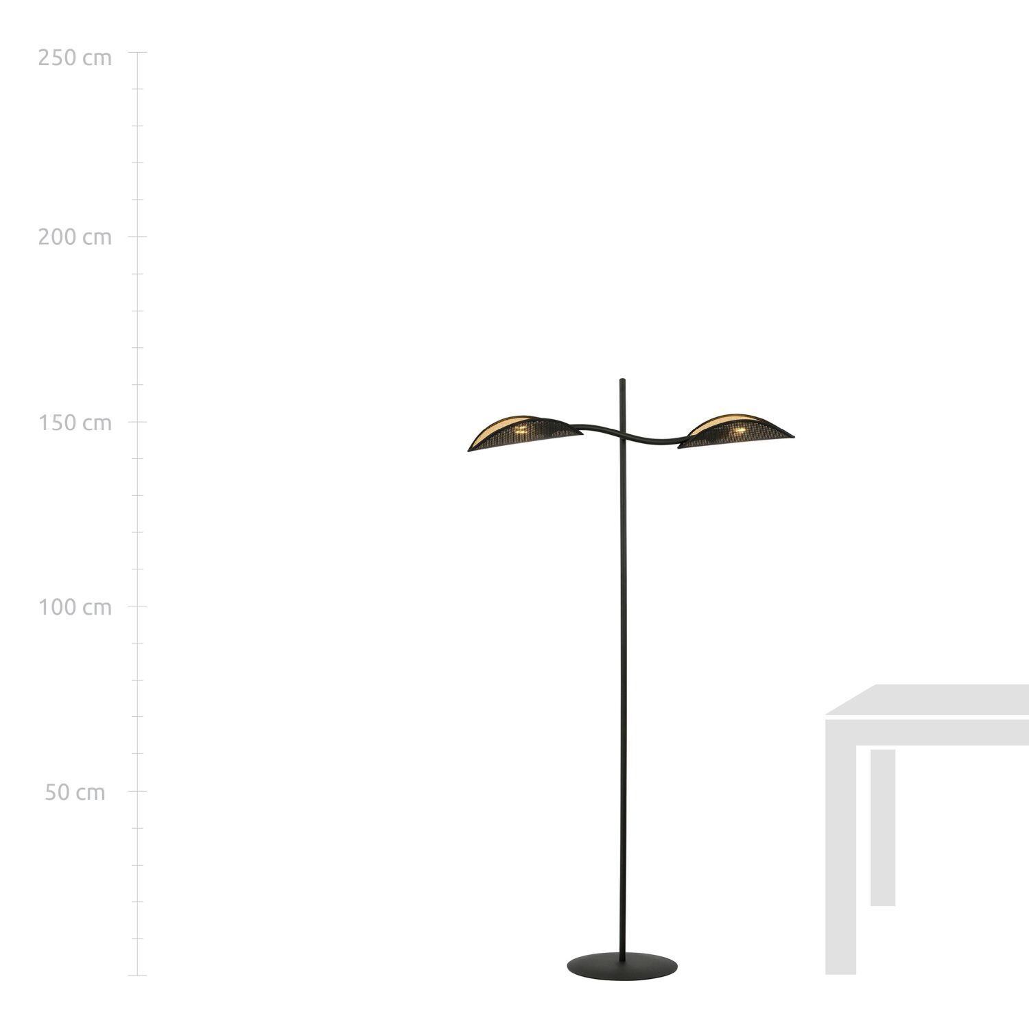 Lampadaire tissu métal 150 cm petit bras pivotant noir or