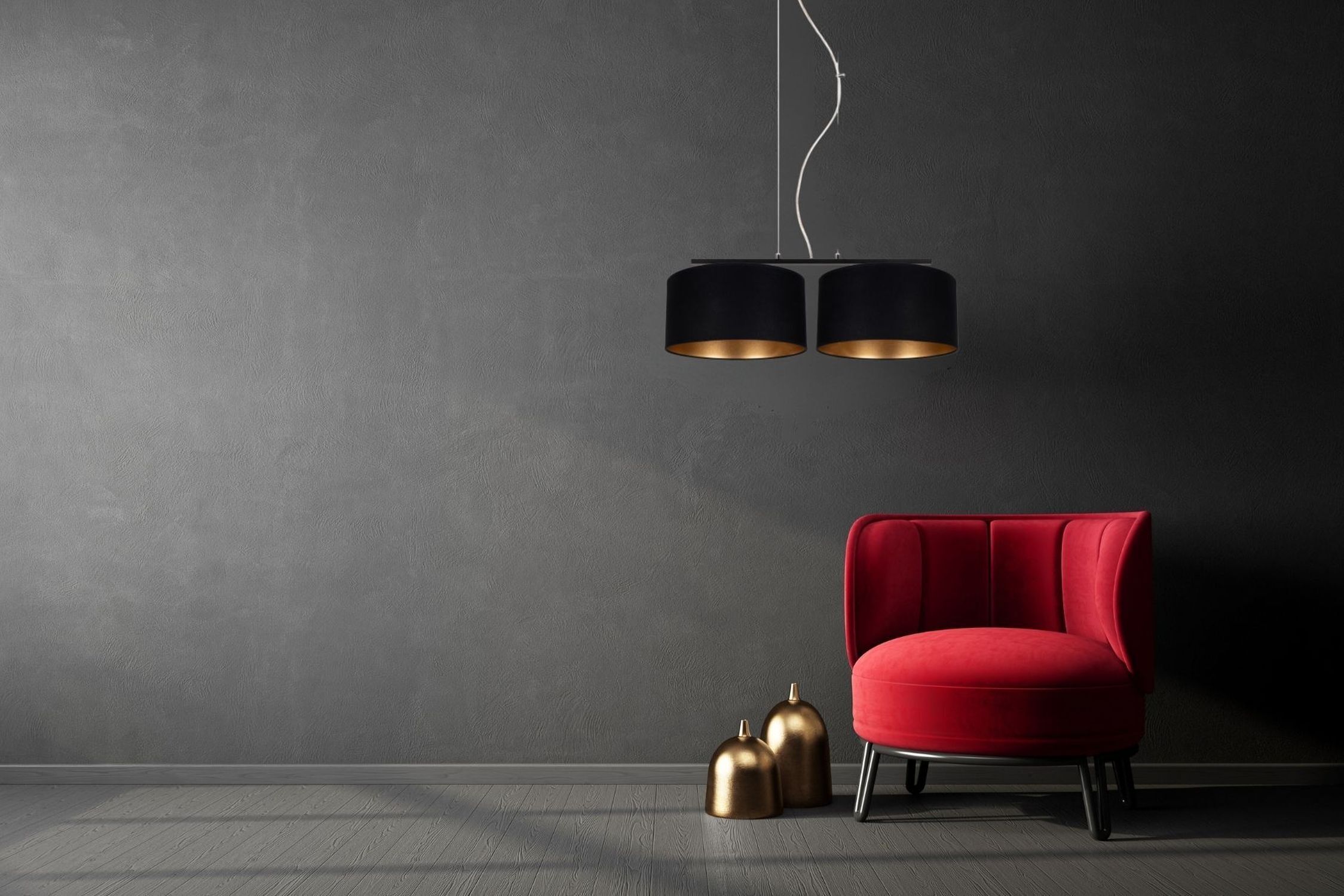 Tissu Lampe à suspendre éblouissante noir or E27 70 cm de long