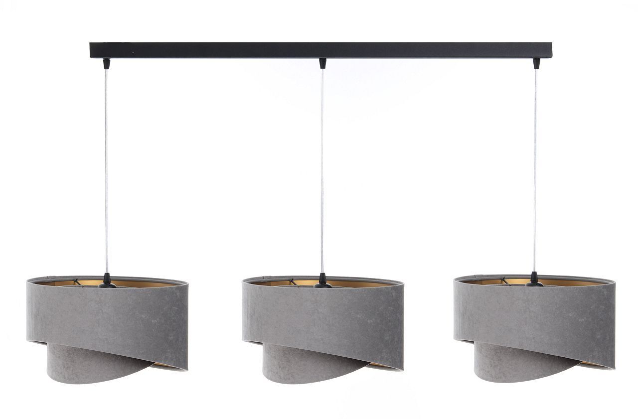 Suspension 3 flammes noir gris or E27 aspect velours
