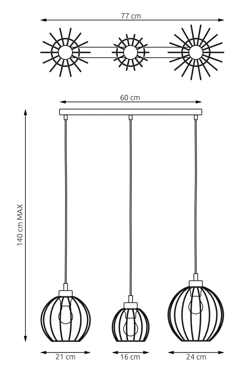 Pendelleuchte, hängende Lampe, drei Leuchten, Glas-/Glimmerkugeln, Metallrahmen