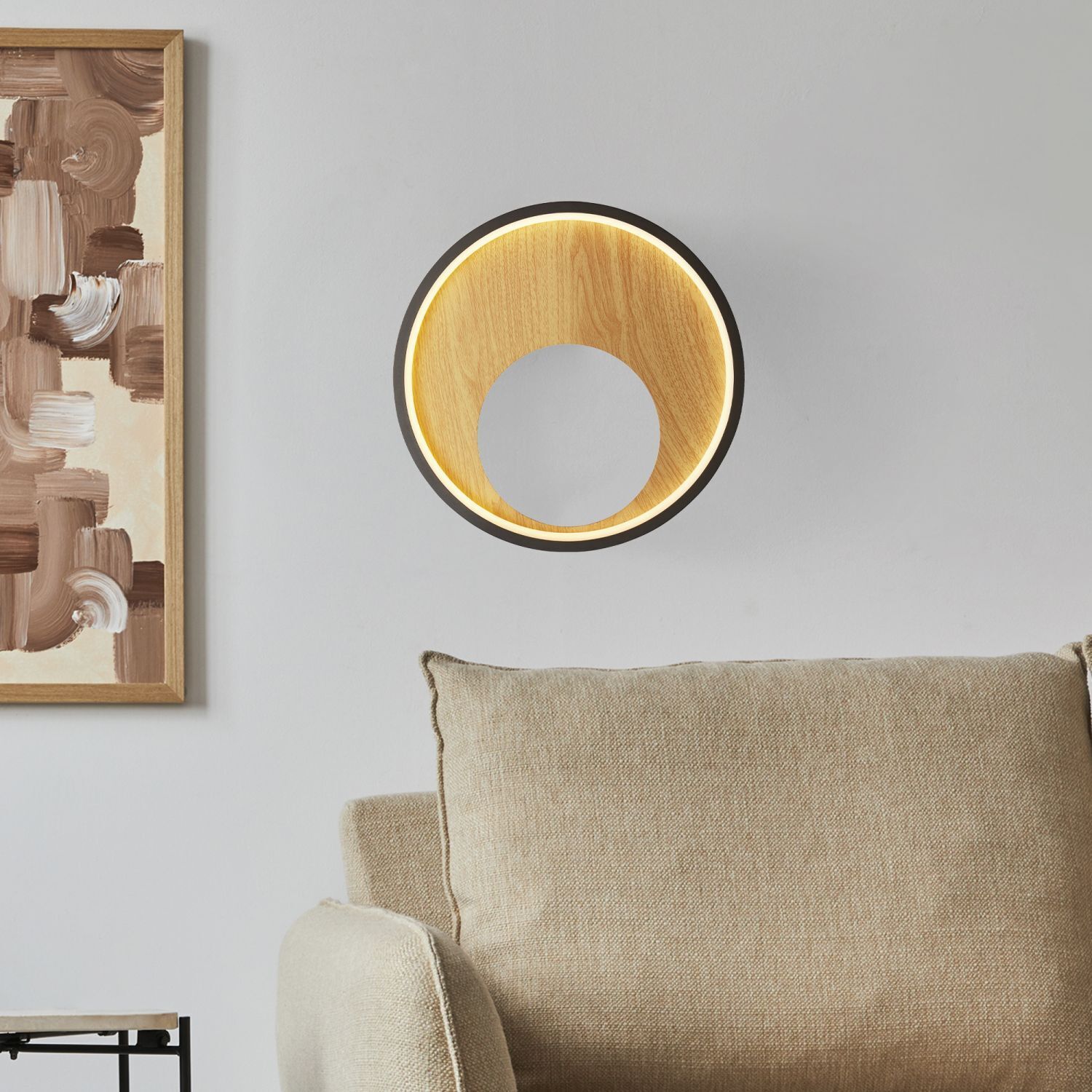 Applique LED ronde Ø 30 cm Noir Marron 3000 K