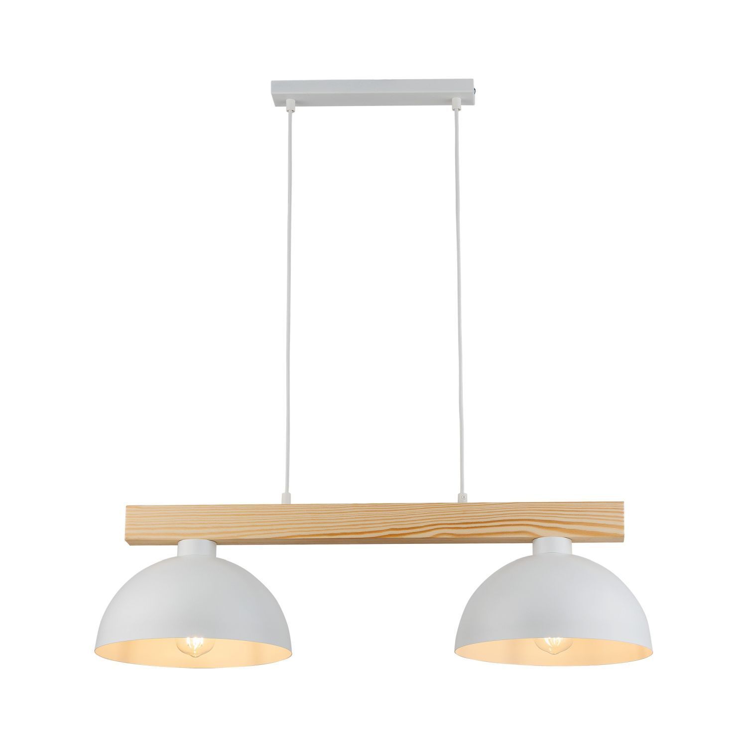 Suspension blanc métal bois allongé E27 Skandi