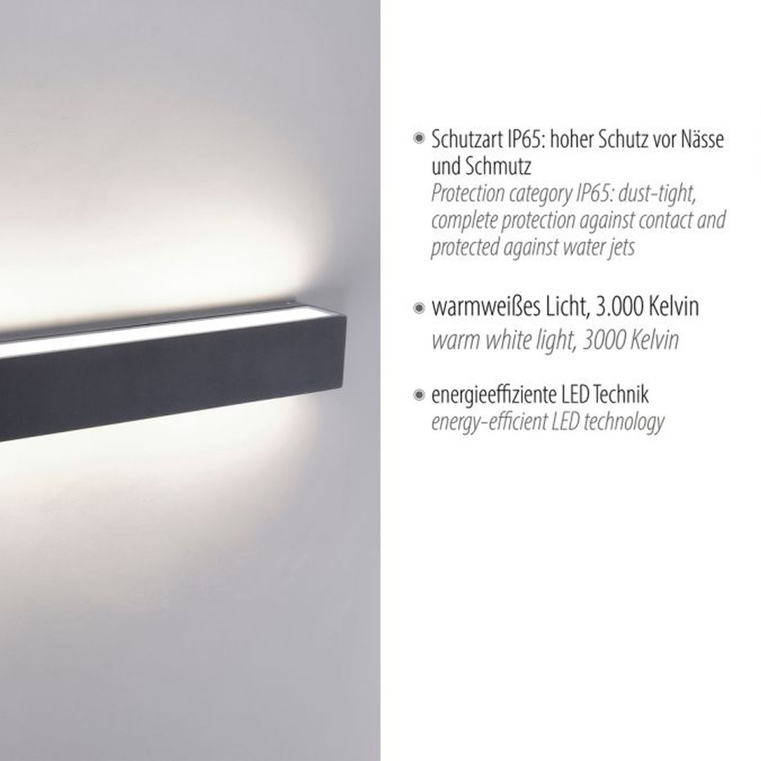 LED Außenleuchte Wand Aluminium B:50 cm IP65 Up & Down Ablage, Beleuchtung
