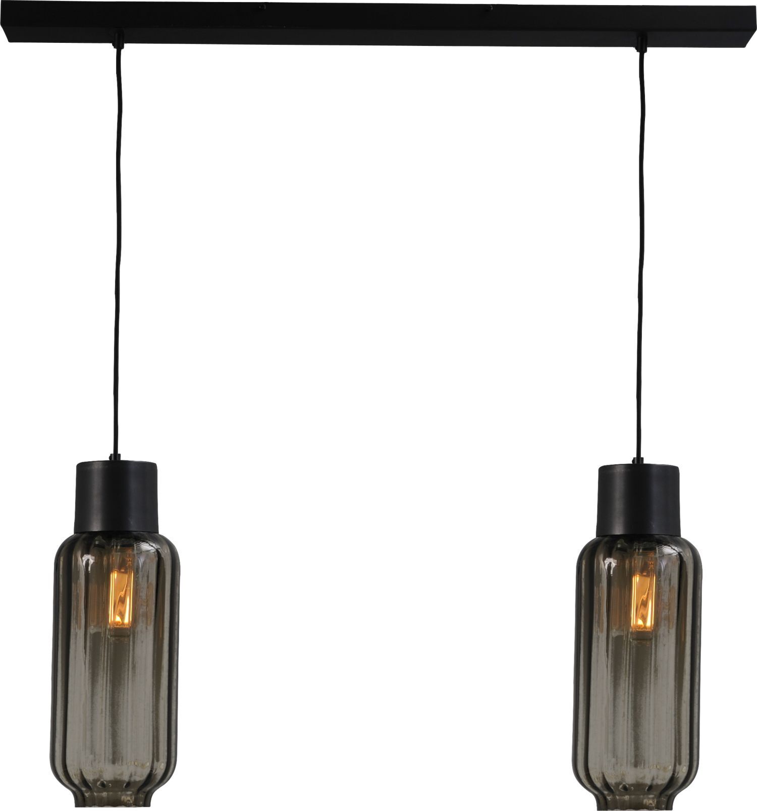 Suspension noir verre métal allongé 2 flammes