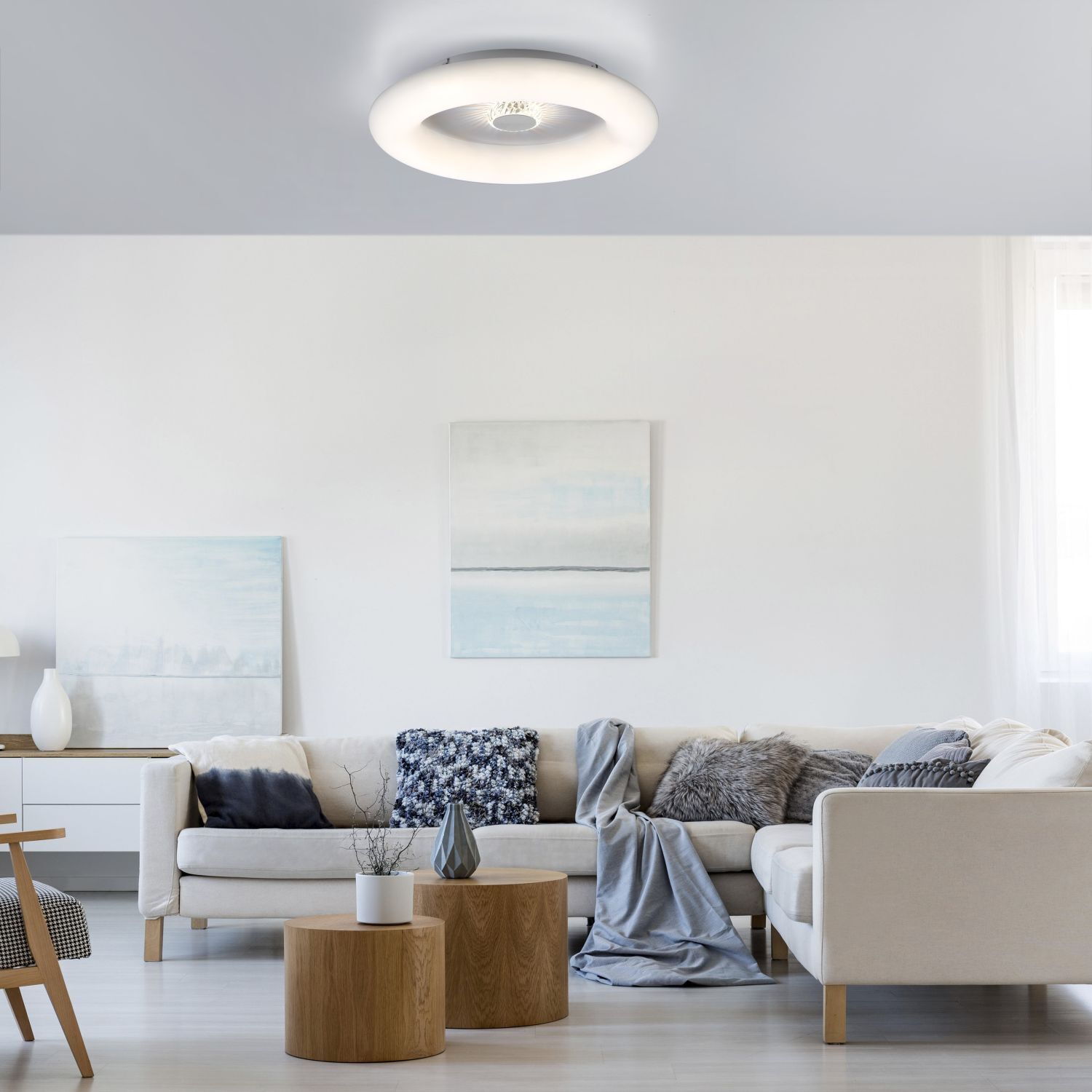 Lampe de plafonnier LED blanche avec variateur Télécommande Ø50 cm