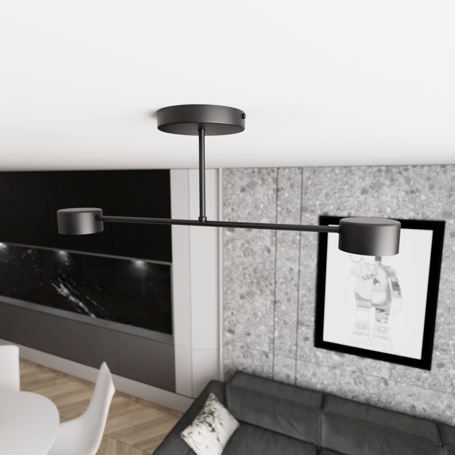 Plafonnier noir métal GX53 2 flammes accentuées