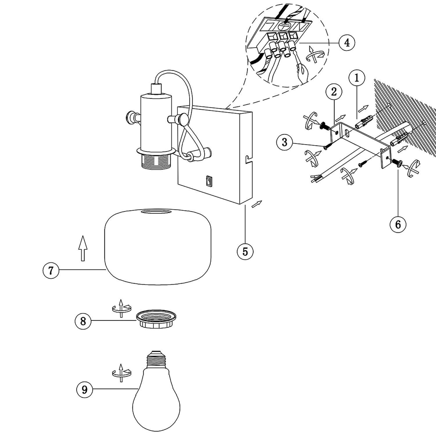 Wandstrahler blendarm Schwarz Rauchgrau E27 H:16 cm CAD-Diagramm, Diagramm, Licht