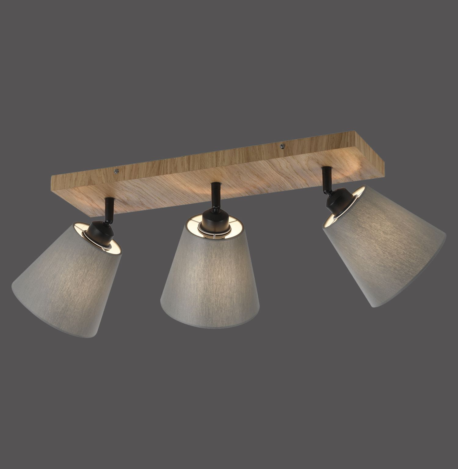 Spot de plafond tissu bois E27 3-flmg mobile taupe naturel Beleuchtung, Lampe, Leuchte